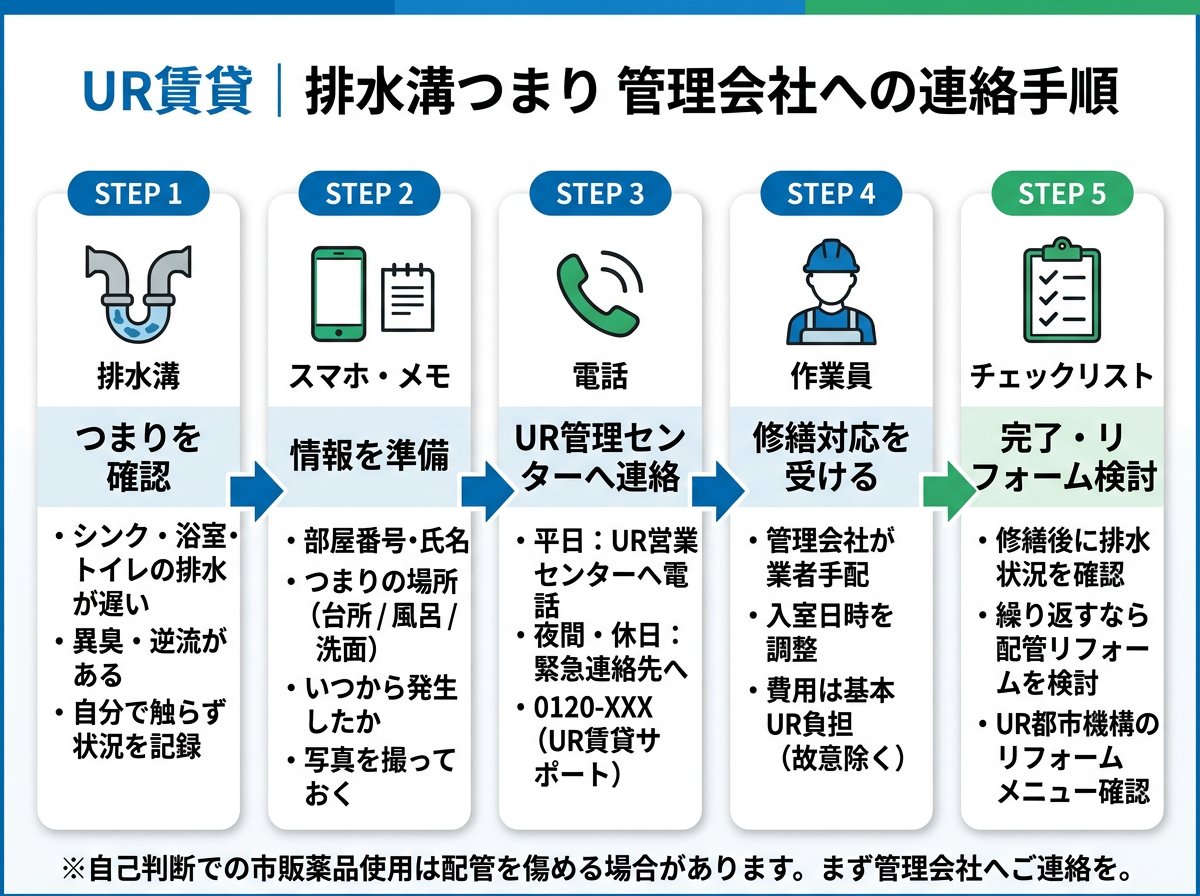URの排水溝つまり時の管理会社への連絡手順
