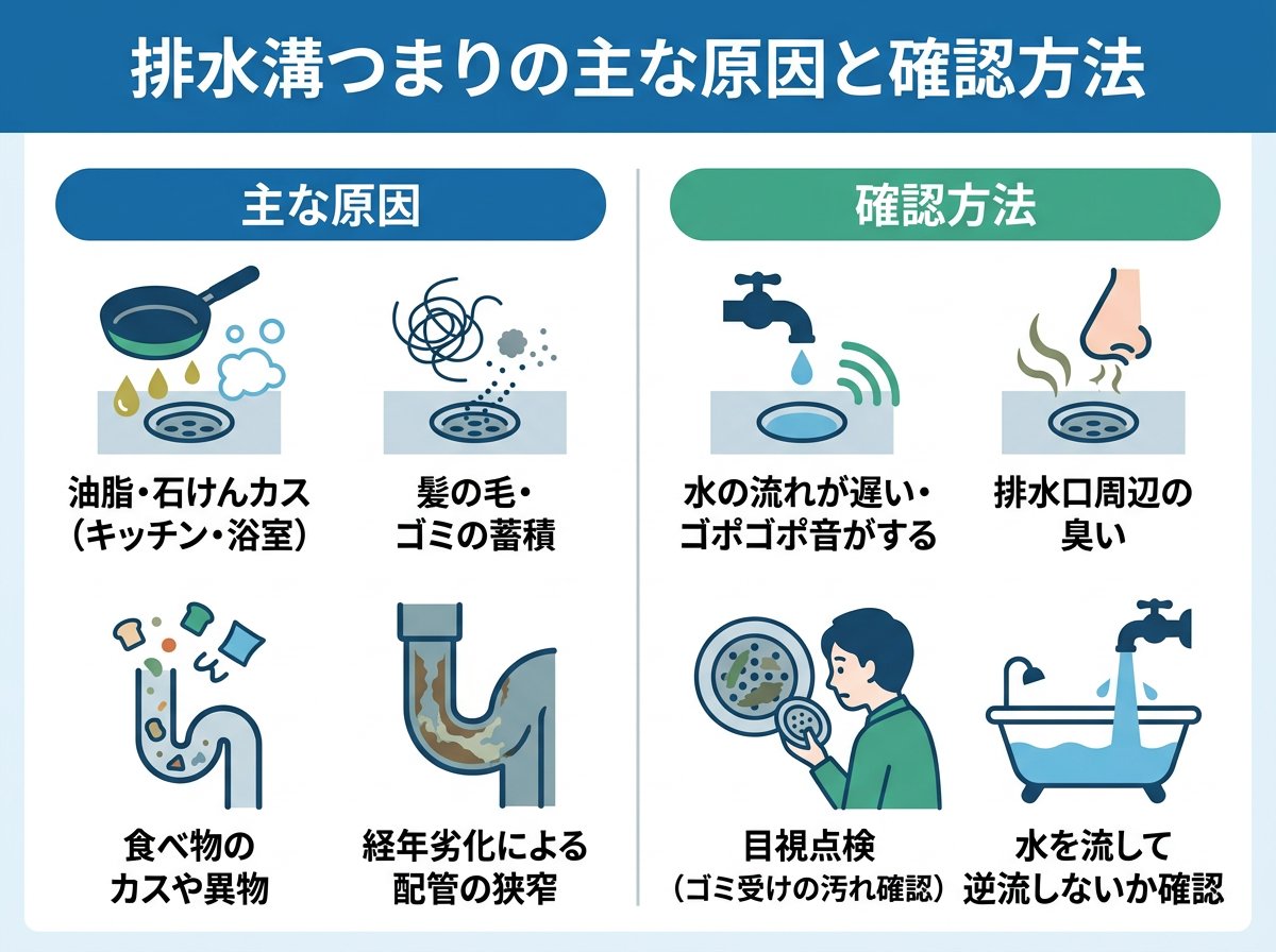 URの排水溝つまりの主な原因と確認方法