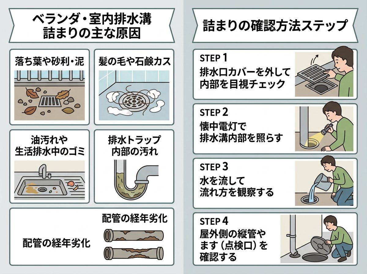 URの排水溝つまりの主な原因と確認方法