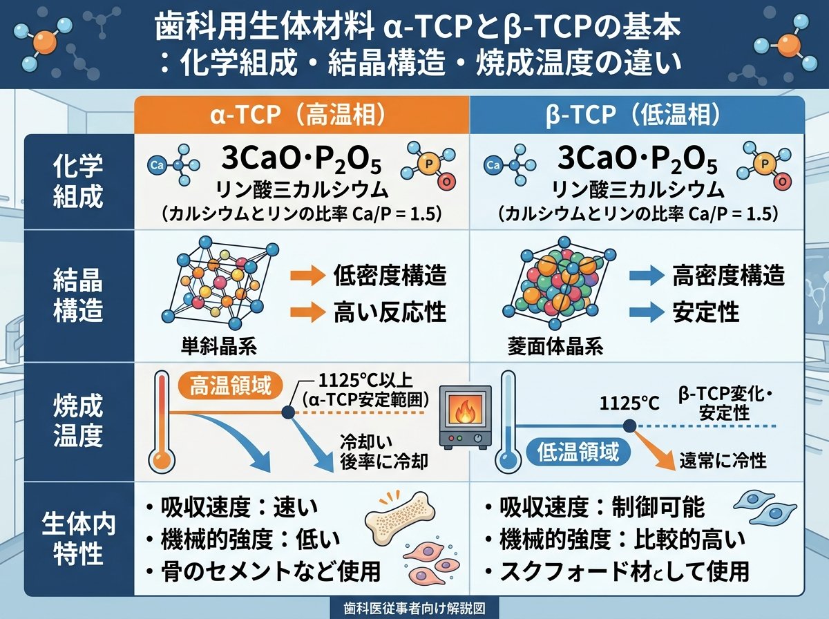 α-TCPとβ-TCPの基本:化学組成・結晶構造・焼成温度の違い