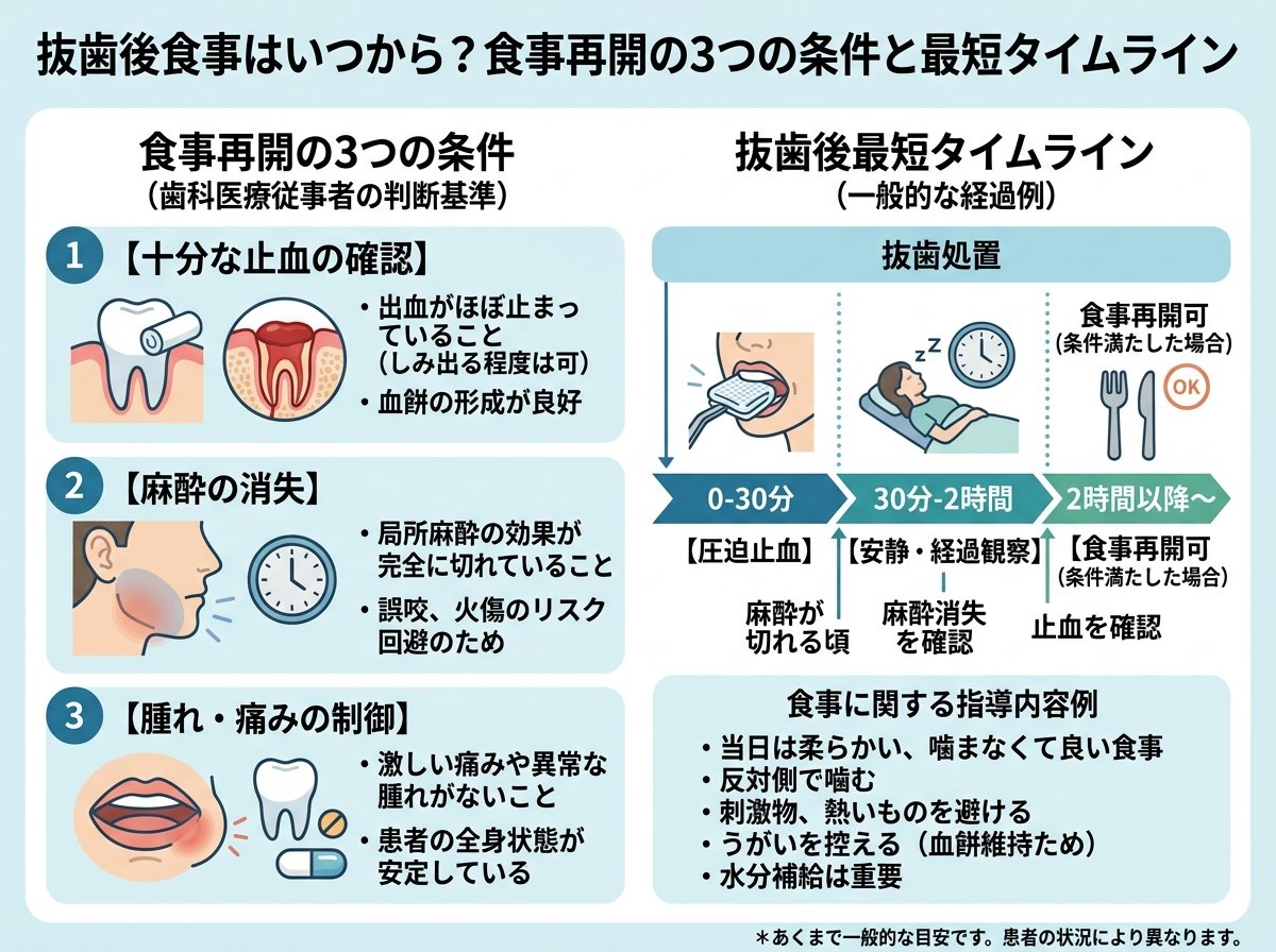 抜歯後食事はいつから?食事再開の3つの条件と最短タイムライン