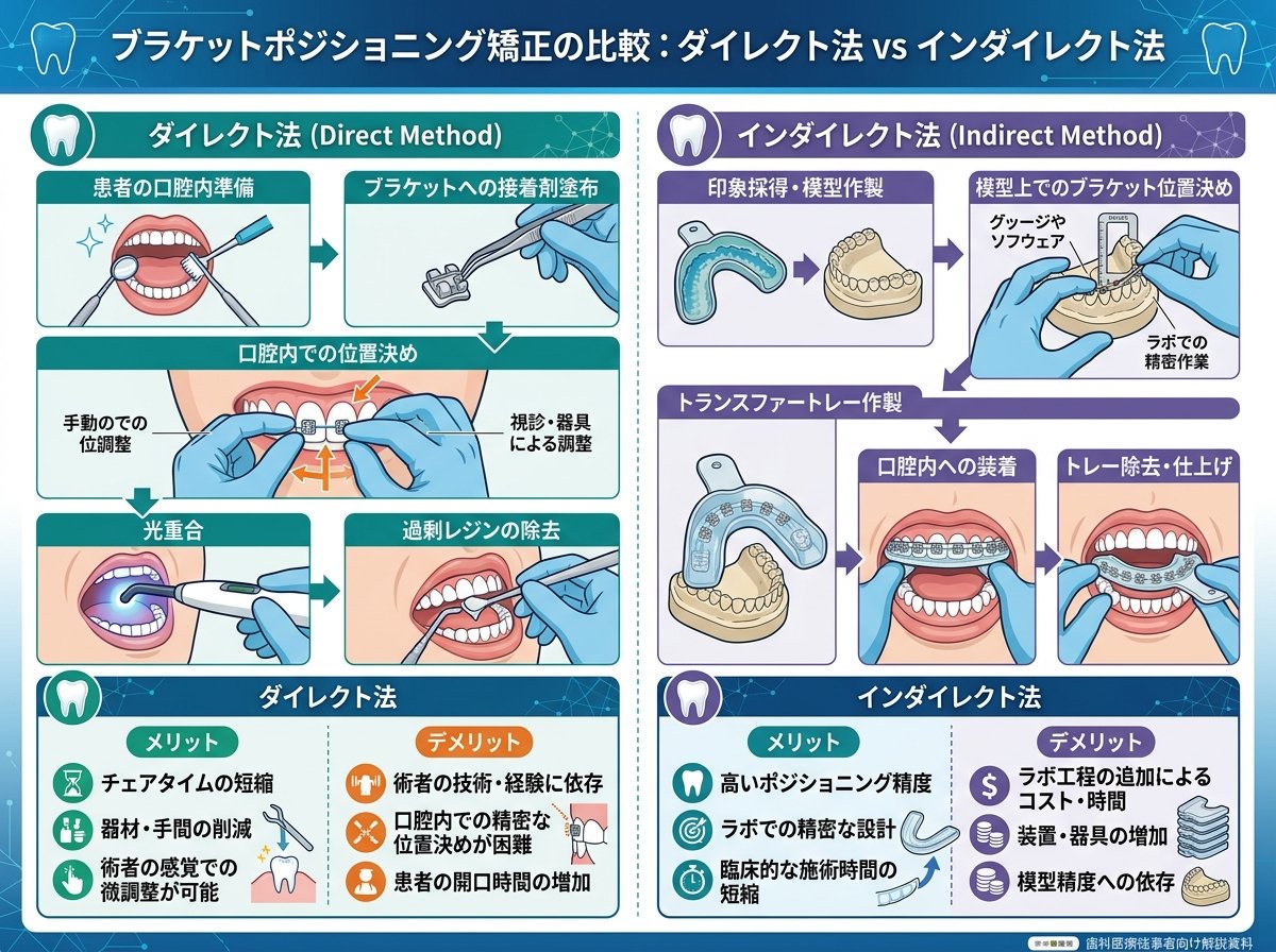 ブラケットポジション矯正のダイレクト法とインダイレクト法の違い