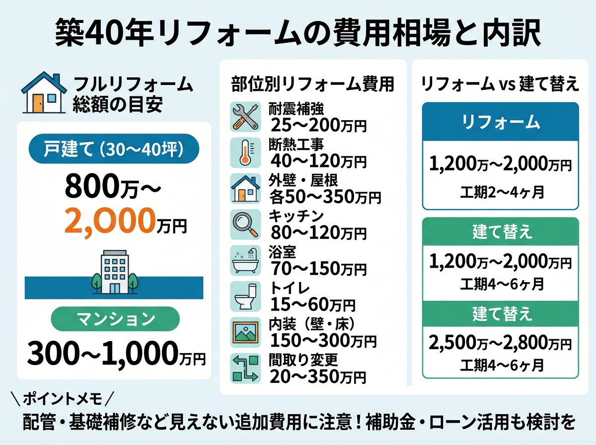 築40年リフォームの費用相場と内訳