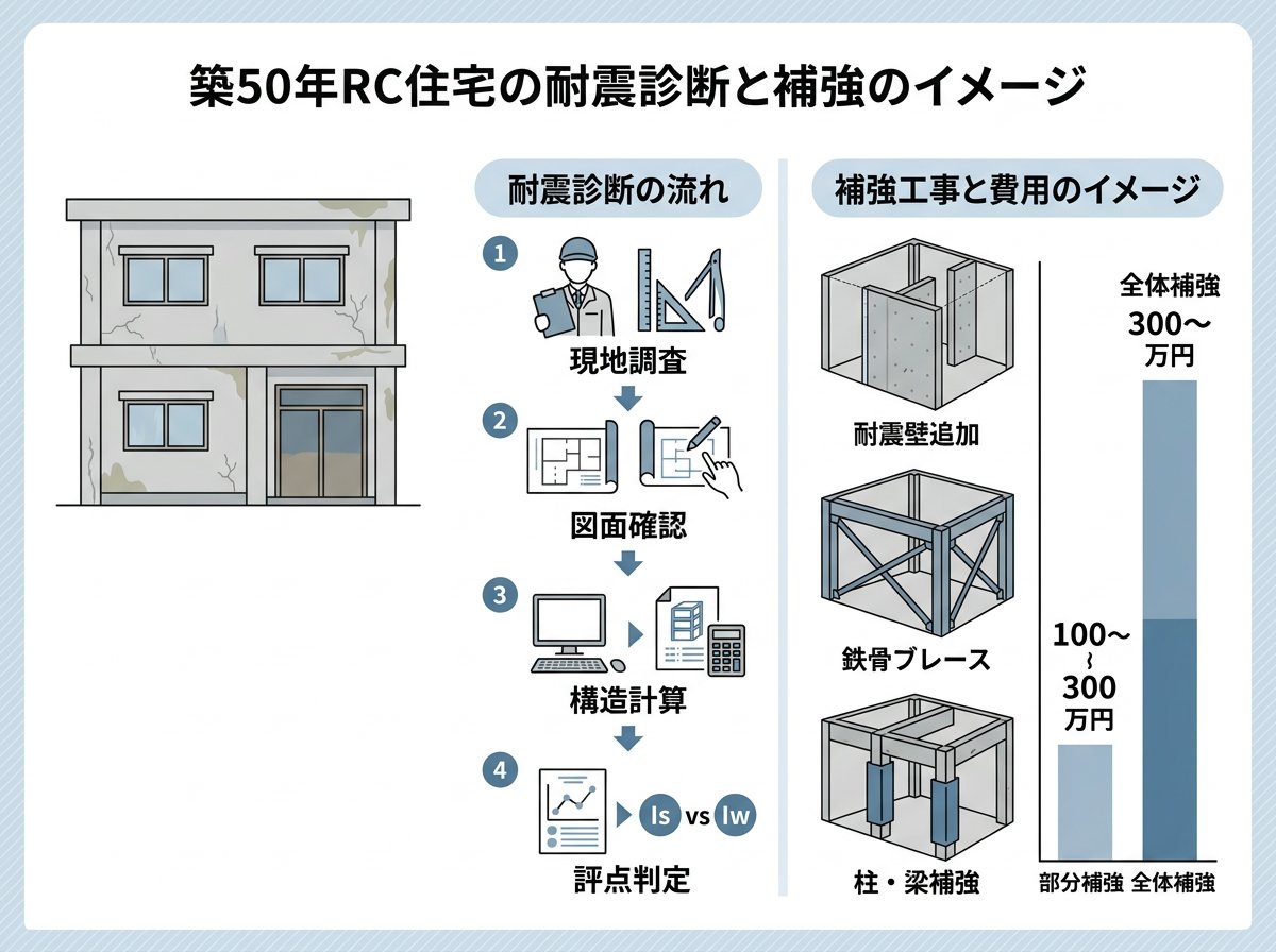 築50年の鉄筋コンクリート住宅の耐震診断と補強費用