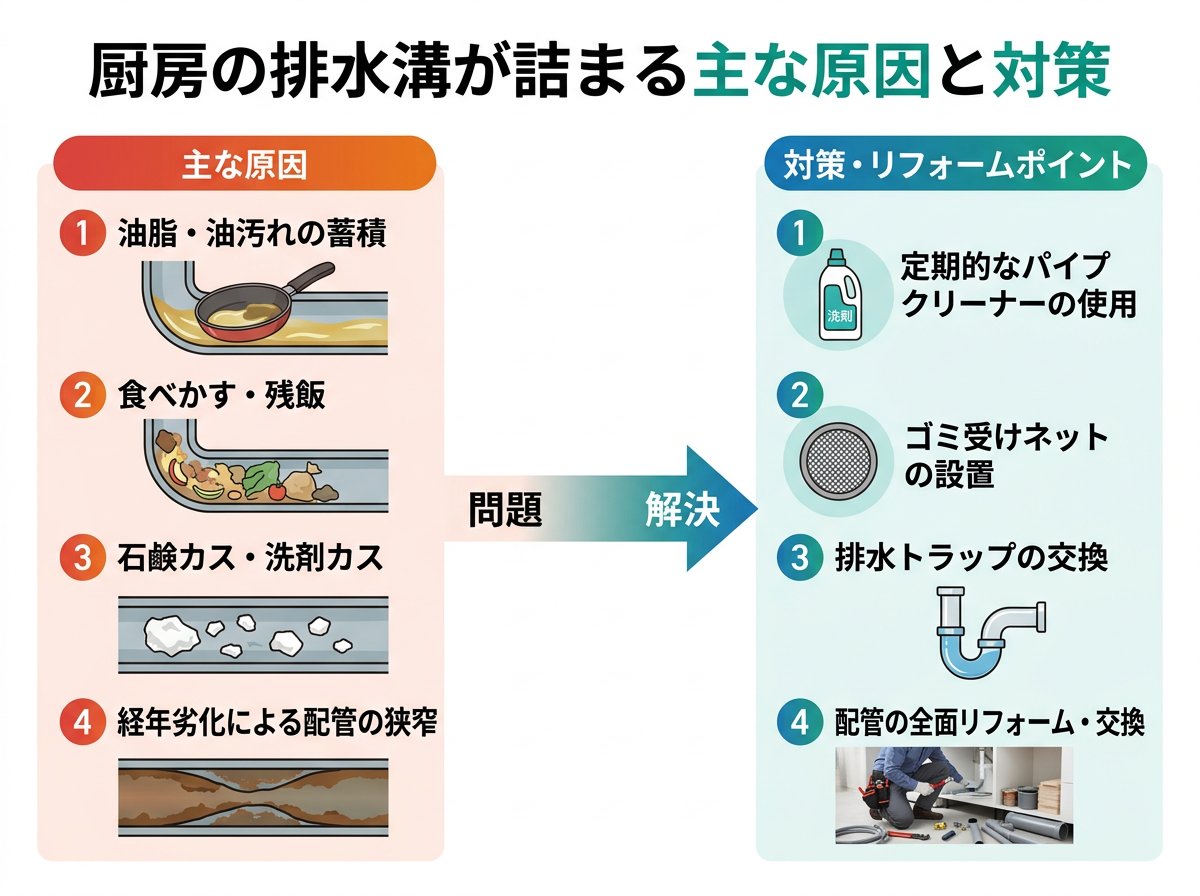 厨房の排水溝が詰まる主な原因と対策