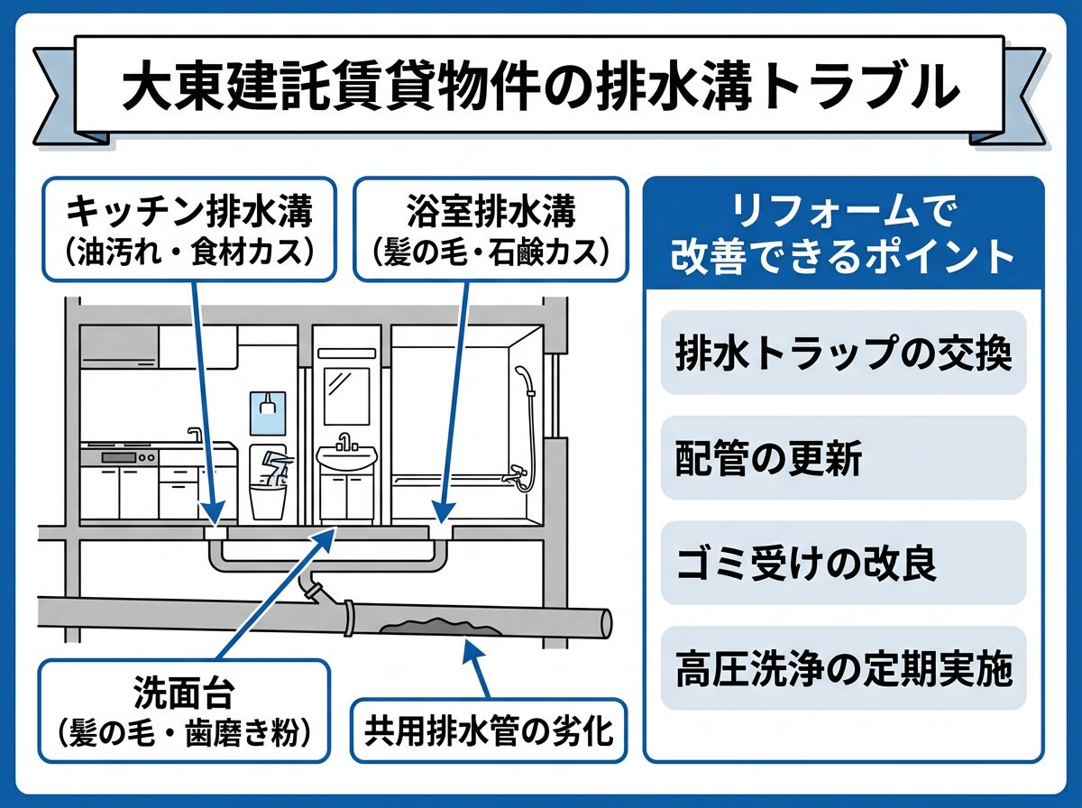 大東建託の賃貸物件で起きやすい排水溝つまりの特徴