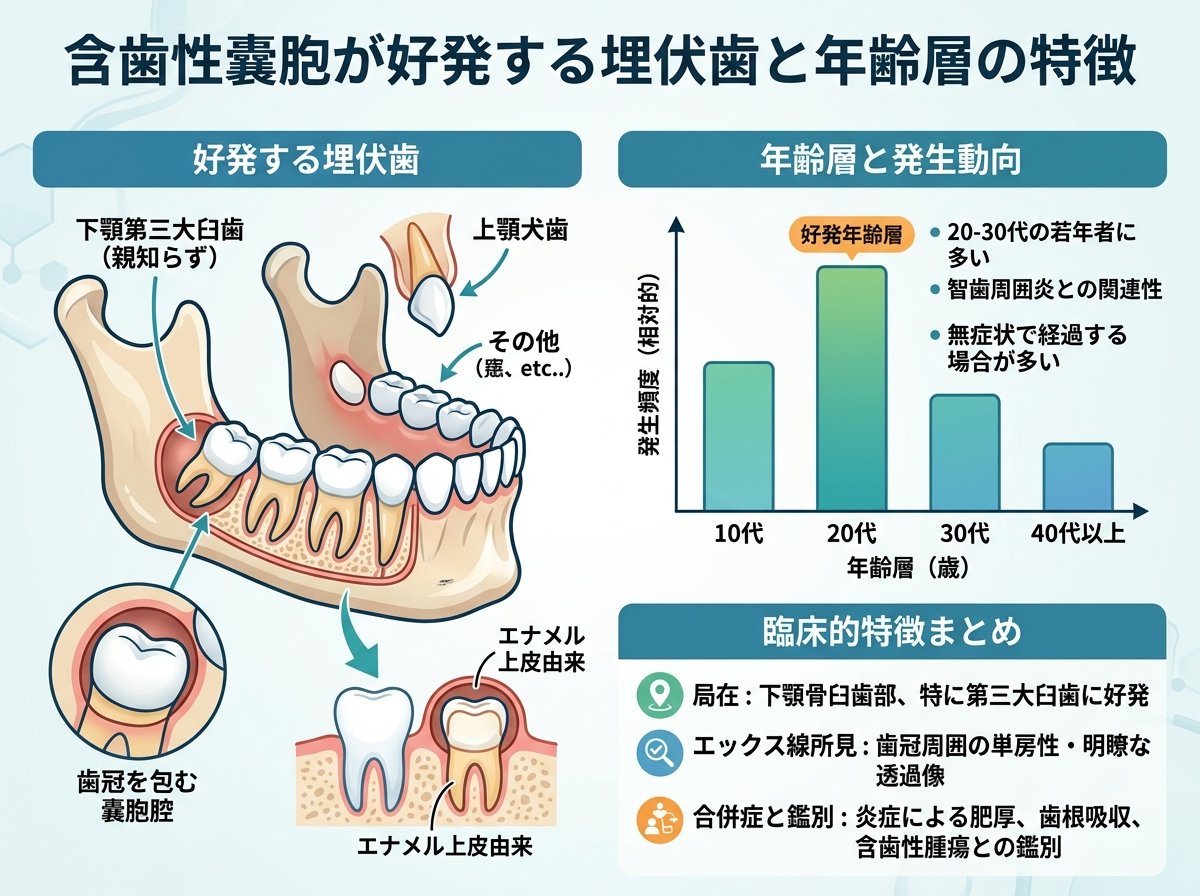 含歯性嚢胞が好発する埋伏歯と年齢層の特徴