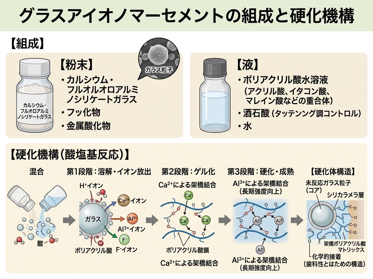 グラスアイオノマーセメントの組成と硬化機構