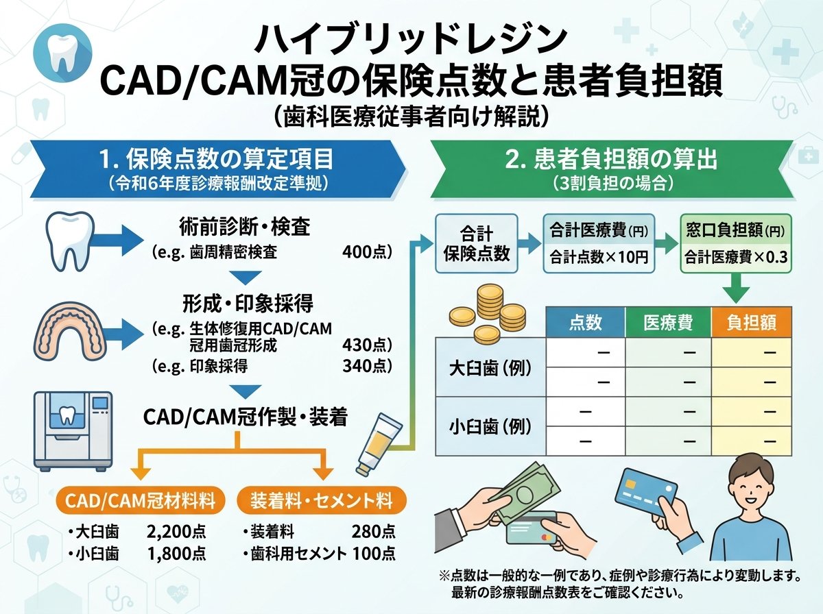 ハイブリッドレジンのCAD/CAM冠の保険点数と患者負担額