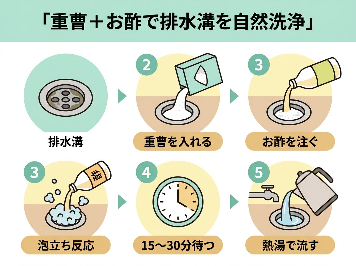 重曹とお酢を使った排水溝の自然な洗浄方法