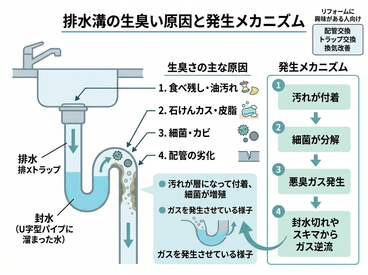 排水溝の生臭い原因と発生メカニズム