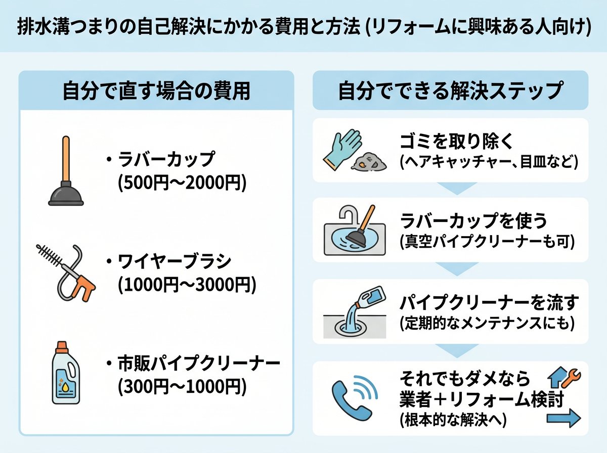 排水溝つまりの自己解決にかかる費用と方法