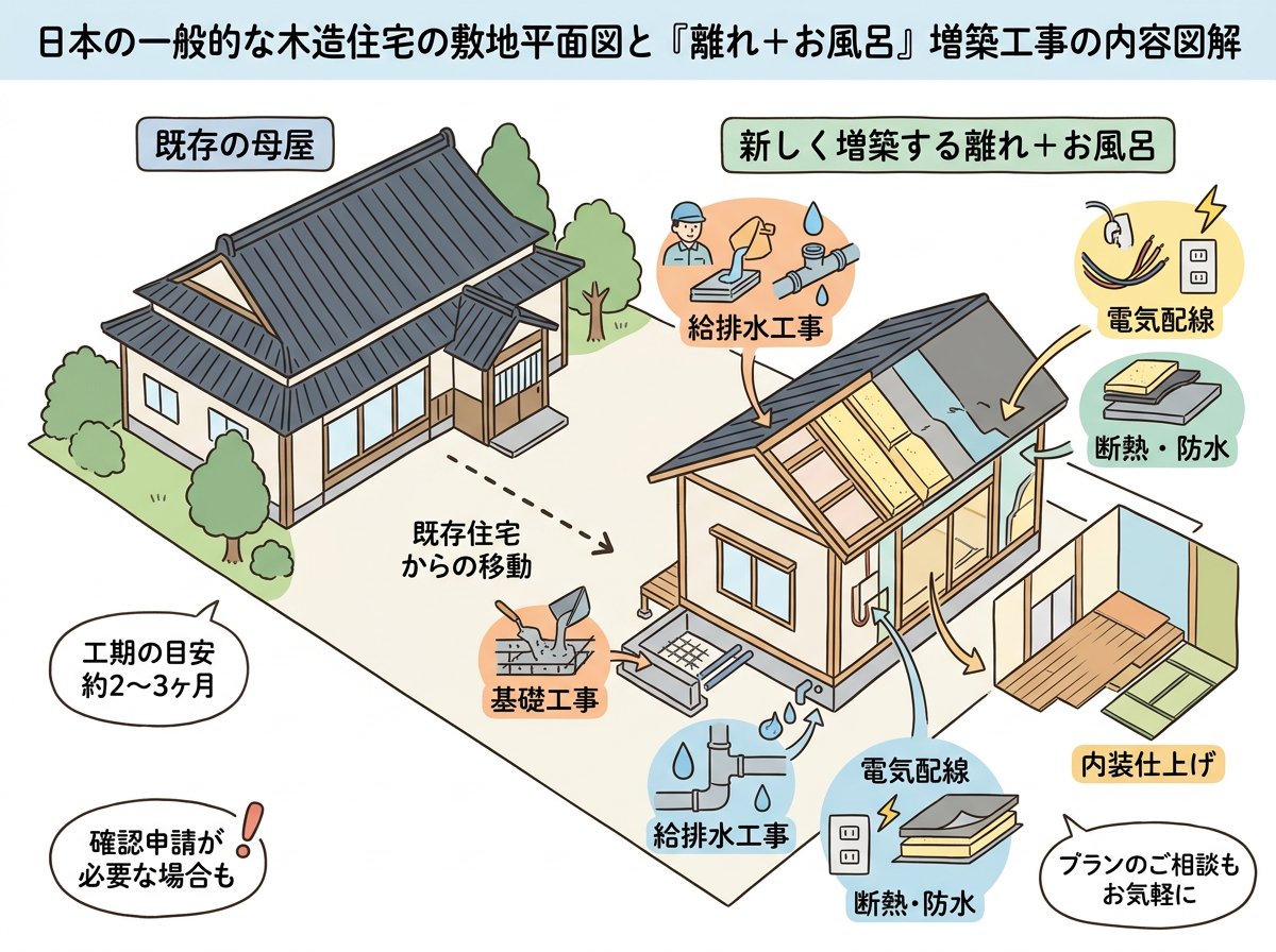 離れにお風呂を増築する基本的な工事内容