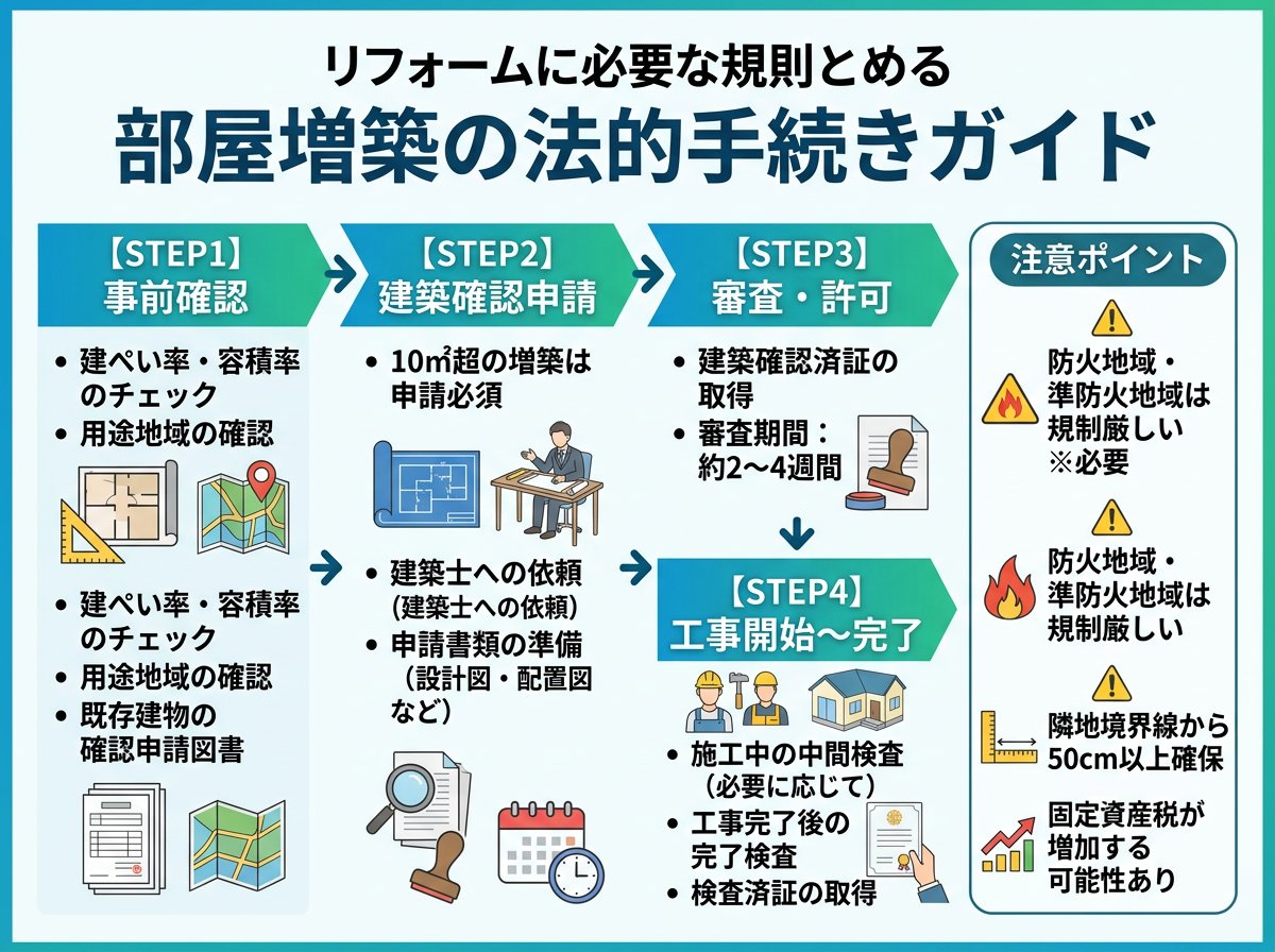 部屋増築で必要な法的手続きと規制