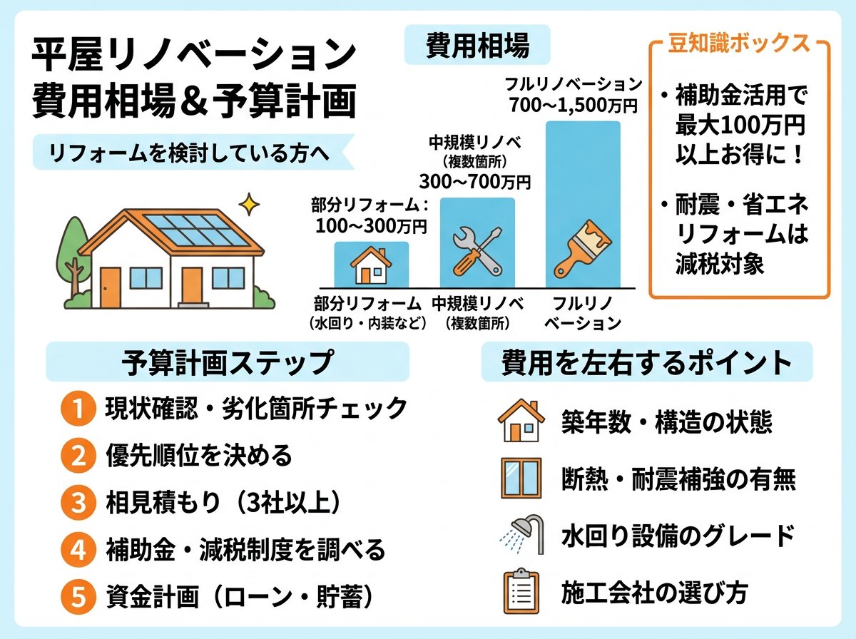 平屋リノベーションの費用相場と予算計画