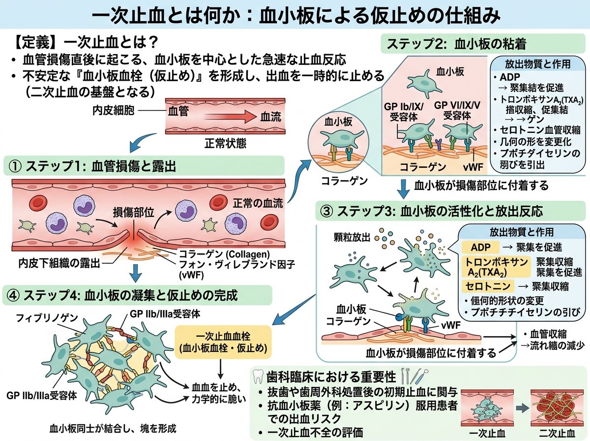 一次止血とは何か:血小板による仮止めの仕組み