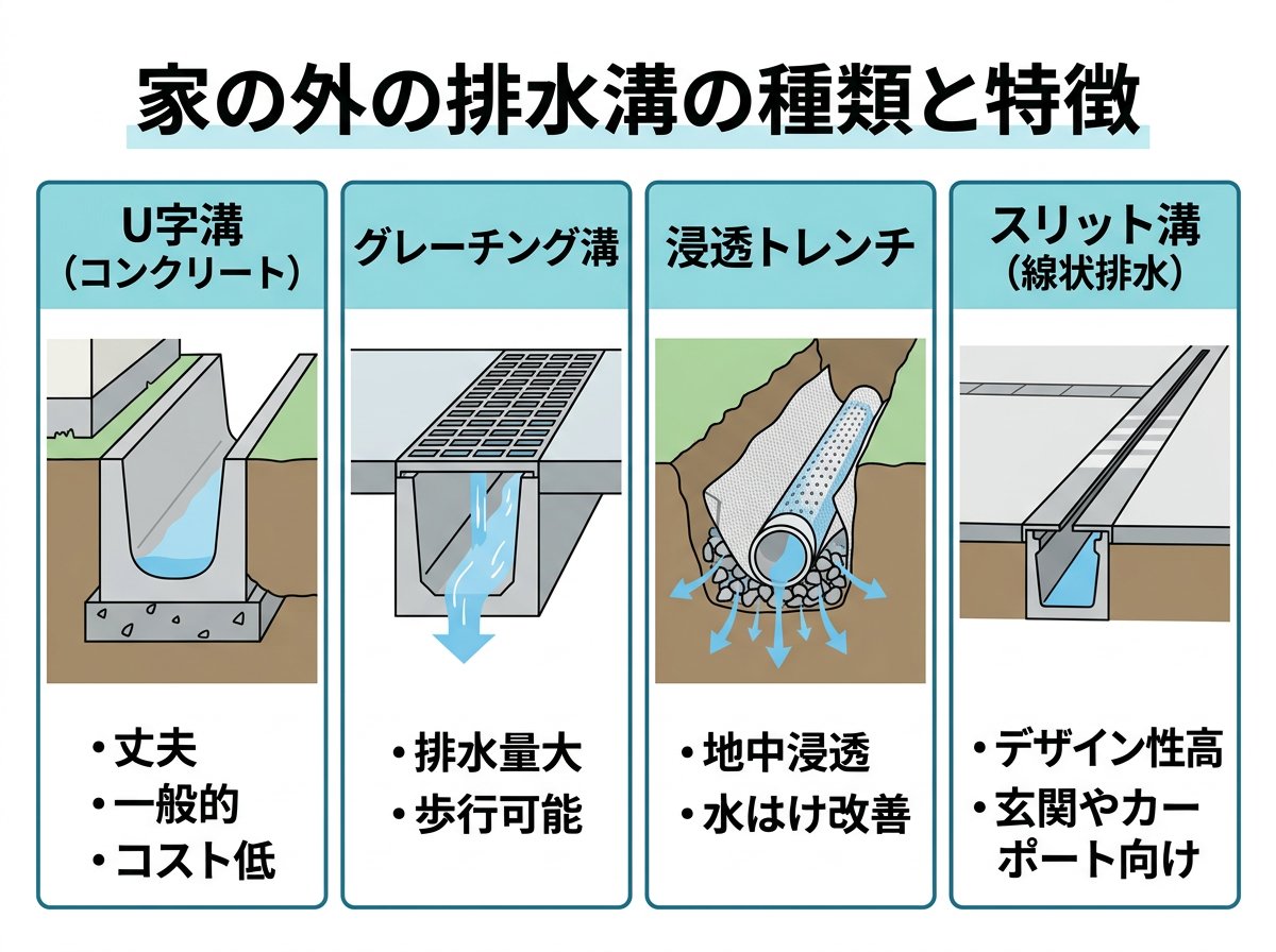 家の外の排水溝の種類と特徴