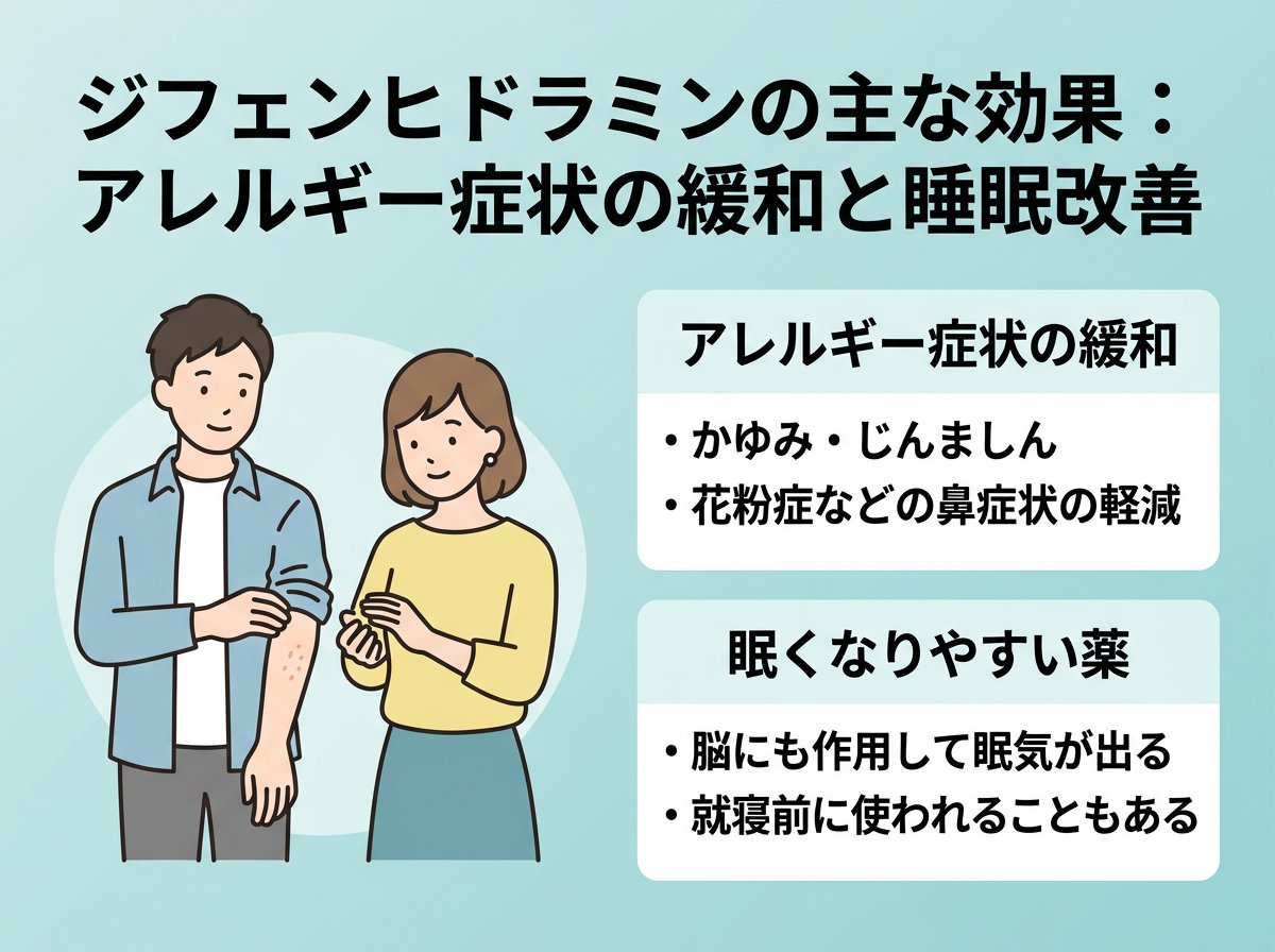 ジフェンヒドラミンの主な効果:アレルギー症状の緩和と睡眠改善