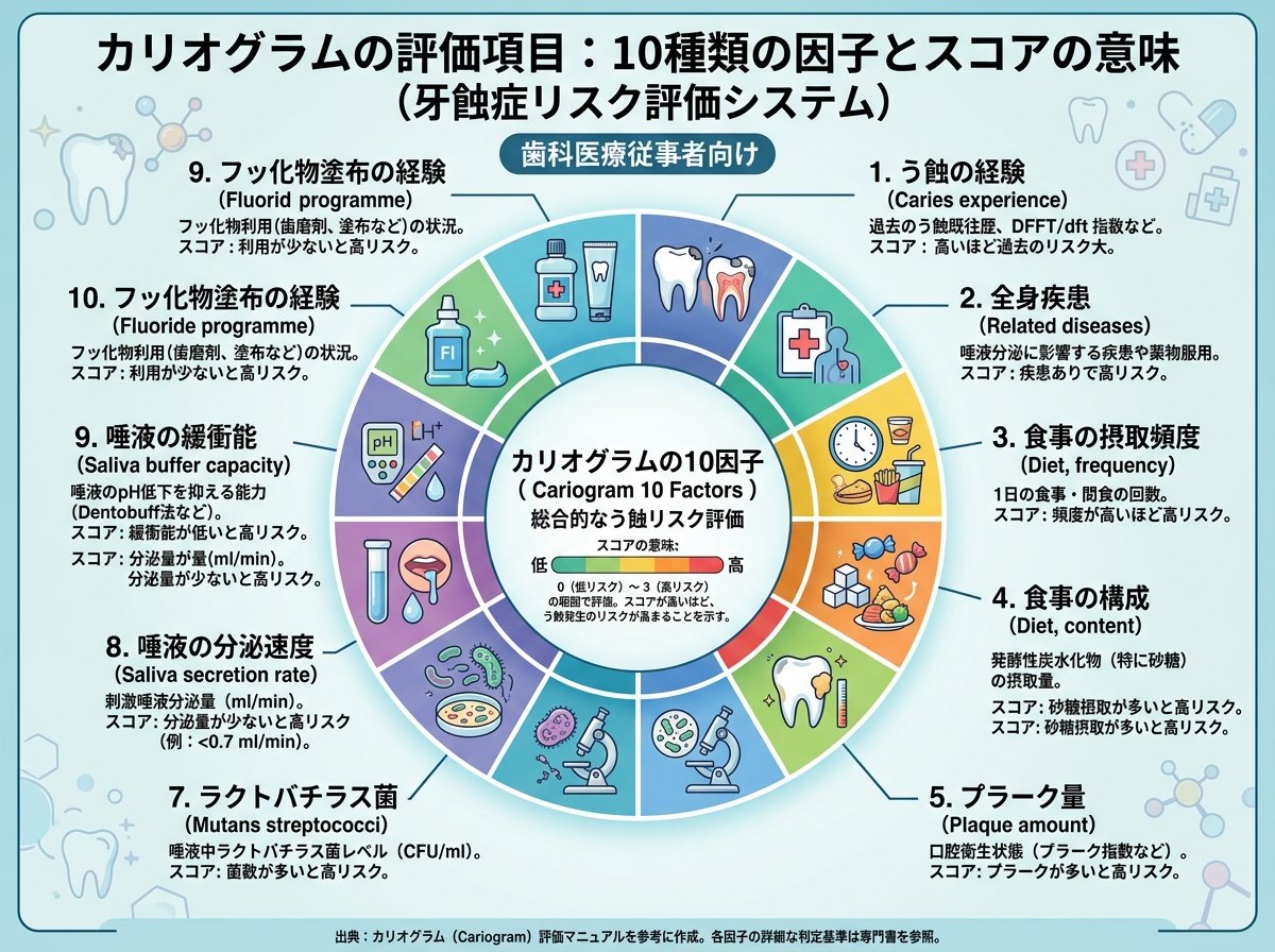 カリオグラムの評価項目：10種類の因子とスコアの意味