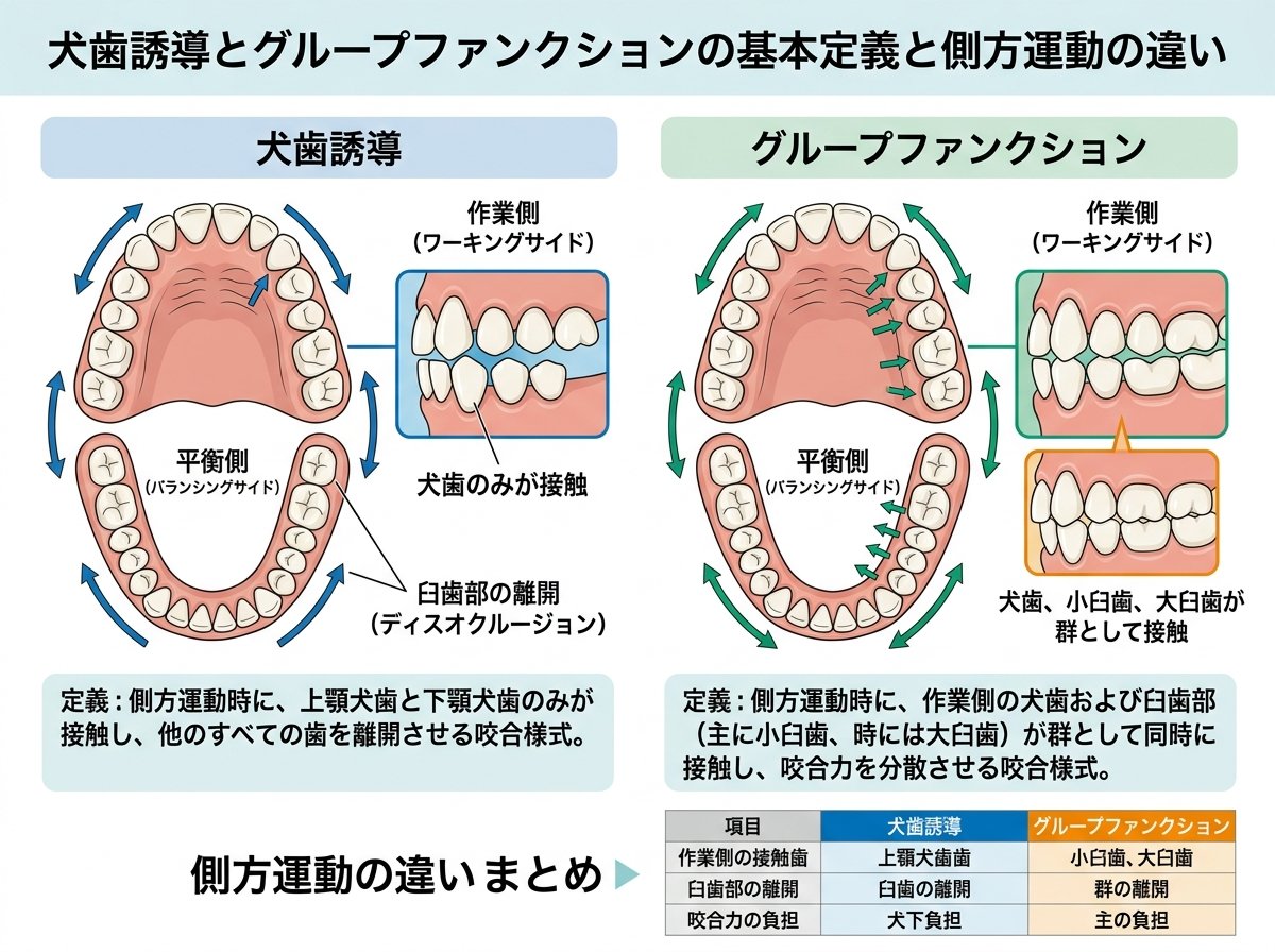 犬歯誘導とグループファンクションの基本定義と側方運動の違い