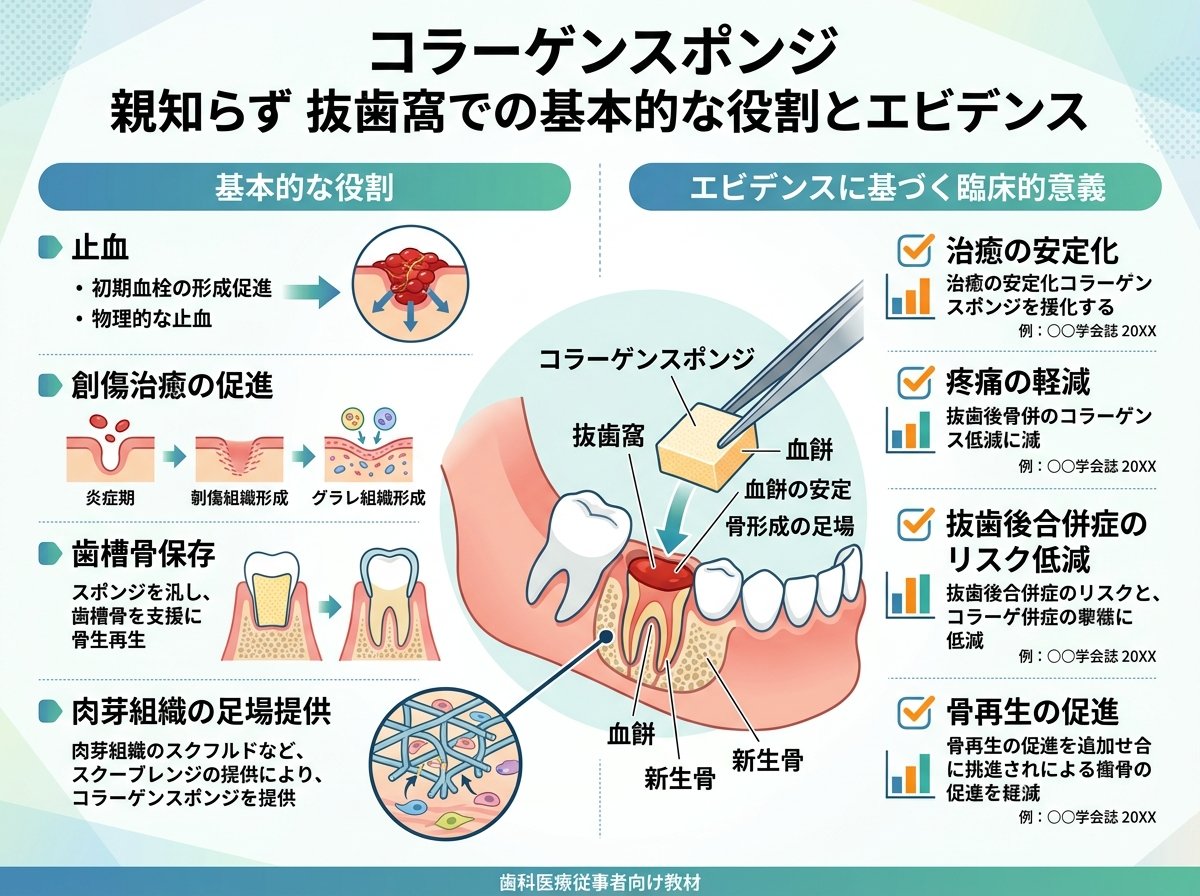 コラーゲンスポンジ 親知らず 抜歯窩での基本的な役割とエビデンス