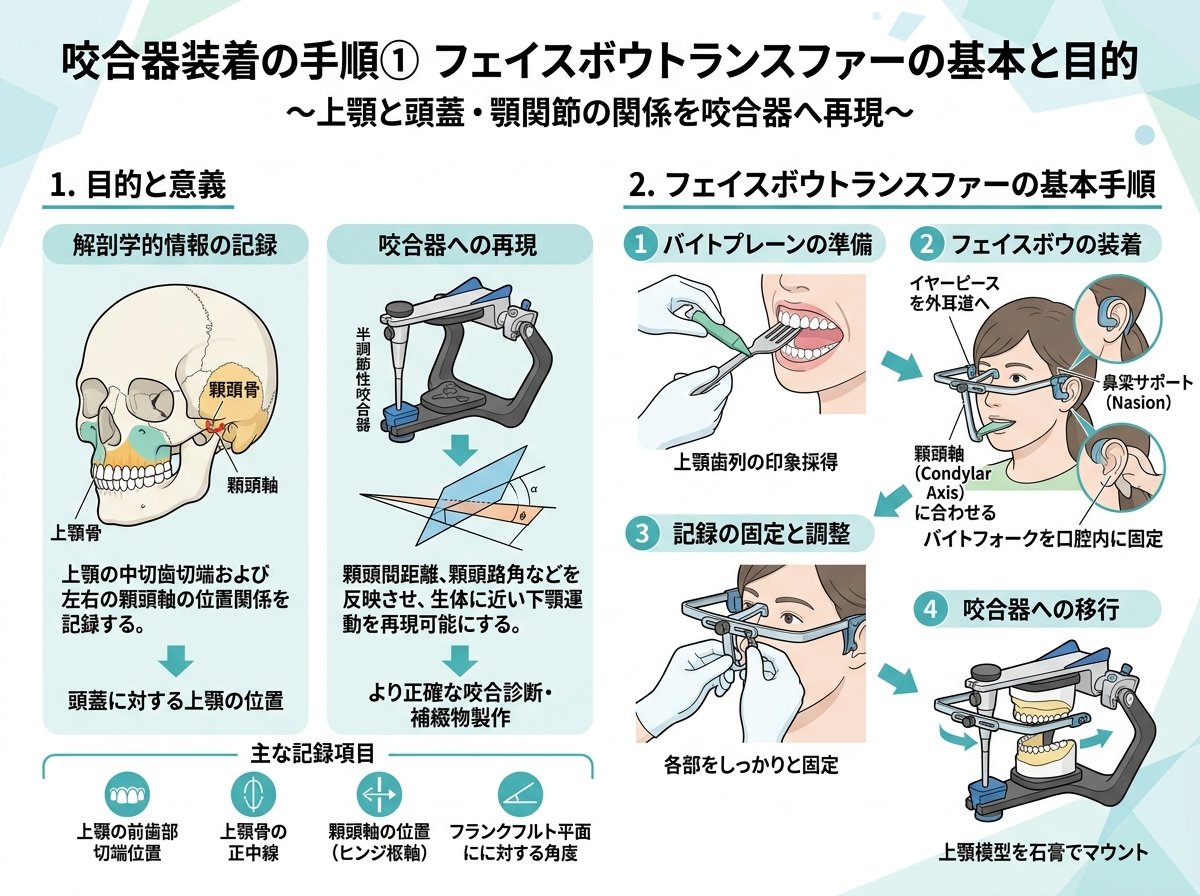 咬合器装着の手順①フェイスボウトランスファーの基本と目的