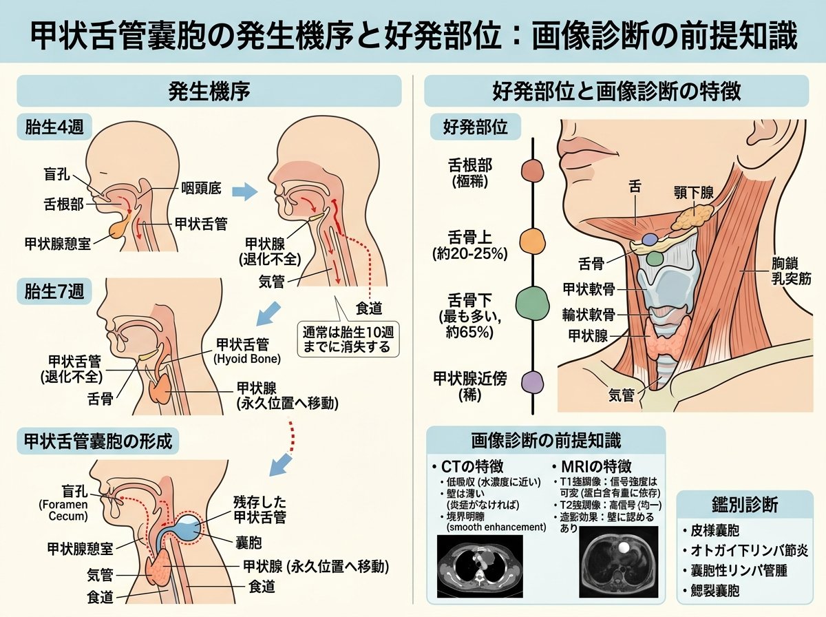甲状舌管嚢胞の発生機序と好発部位：画像診断の前提知識