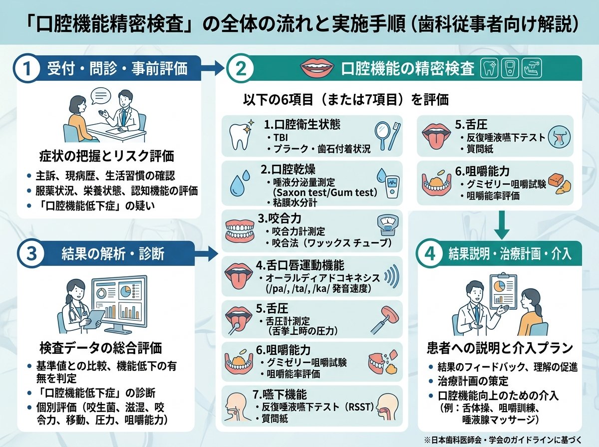 口腔機能検査（口腔機能精密検査）のやり方と全体の流れ