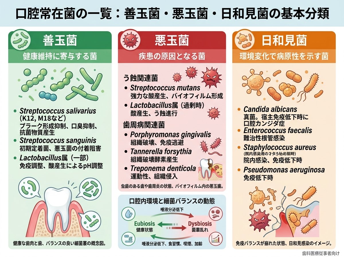 口腔常在菌の一覧：善玉菌・悪玉菌・日和見菌の基本分類
