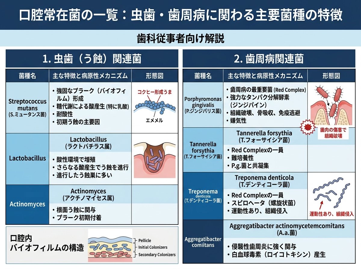 口腔常在菌の一覧：虫歯・歯周病に関わる主要菌種の特徴