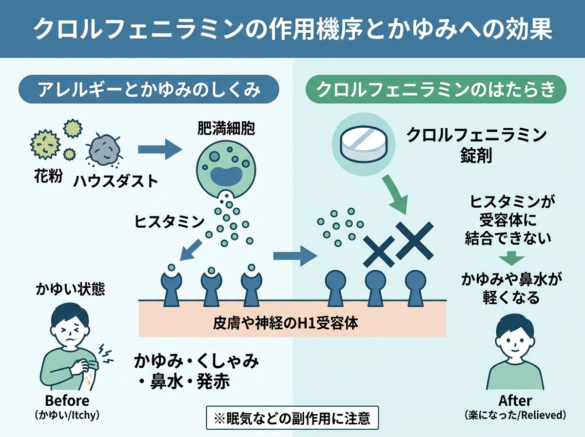 クロルフェニラミンの作用機序とアレルギー症状への効果