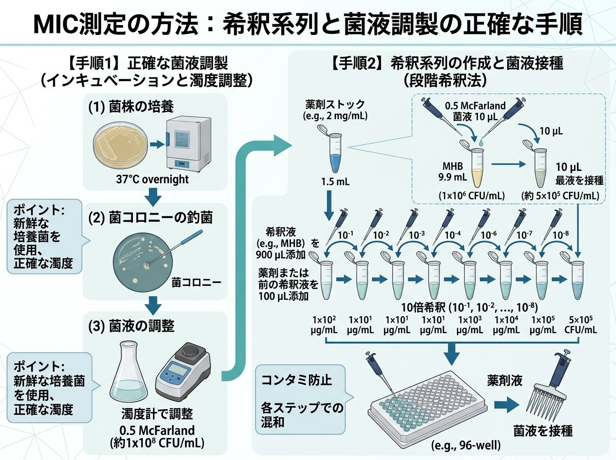 mic測定の方法:希釈系列と菌液調製の正確な手順