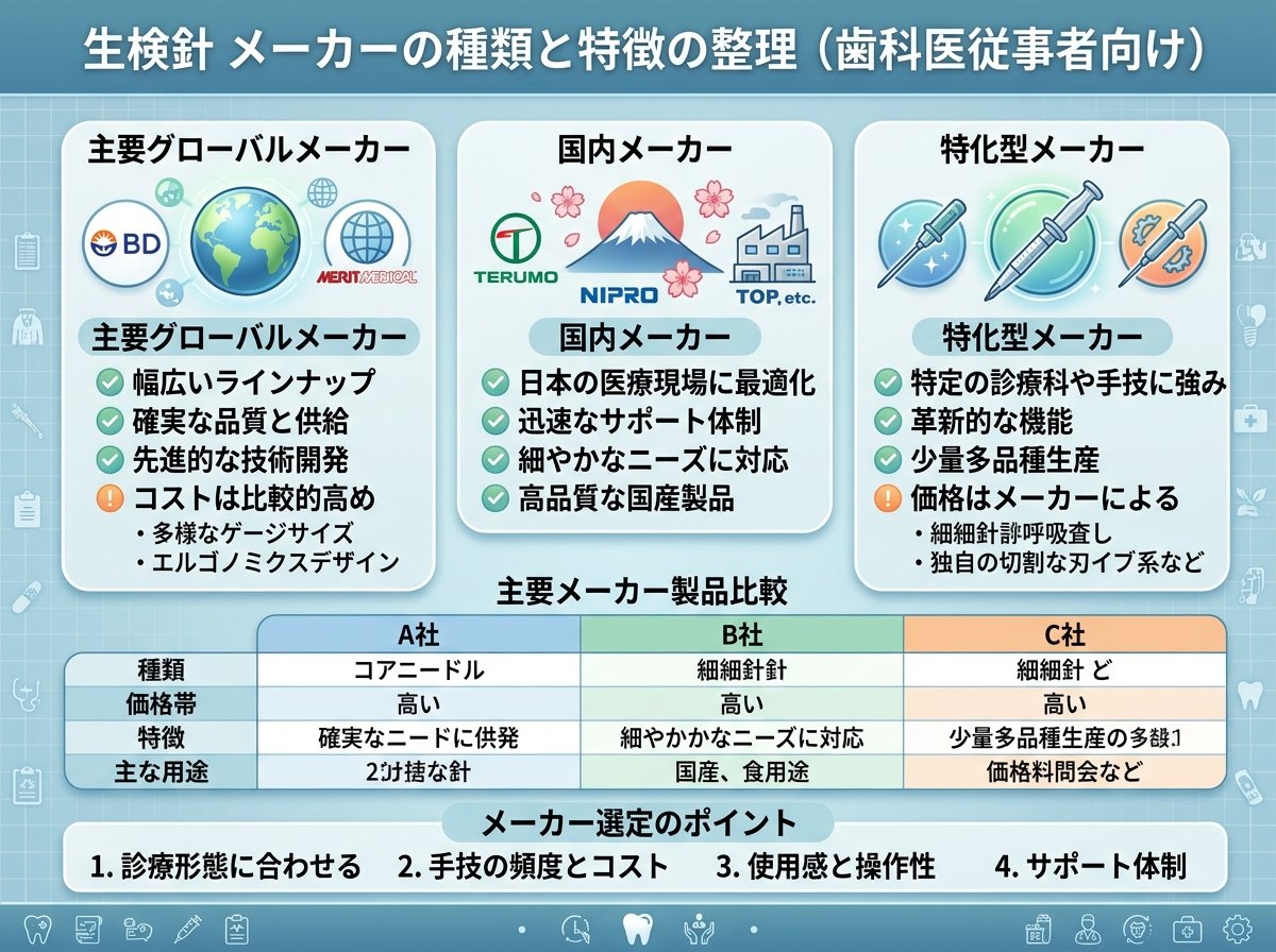 生検針 メーカー の種類と特徴を整理する