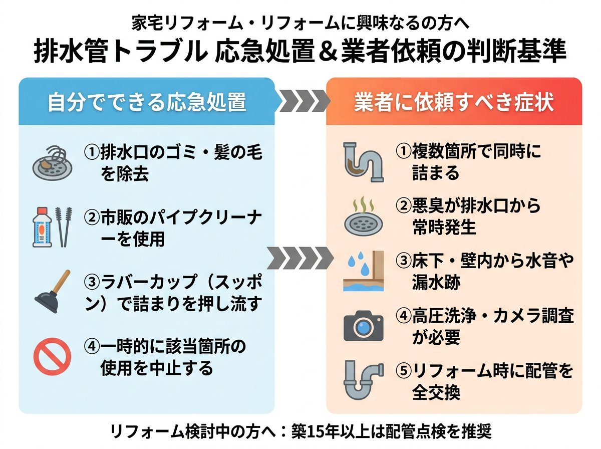 排水管トラブル時の応急処置と業者依頼の判断基準