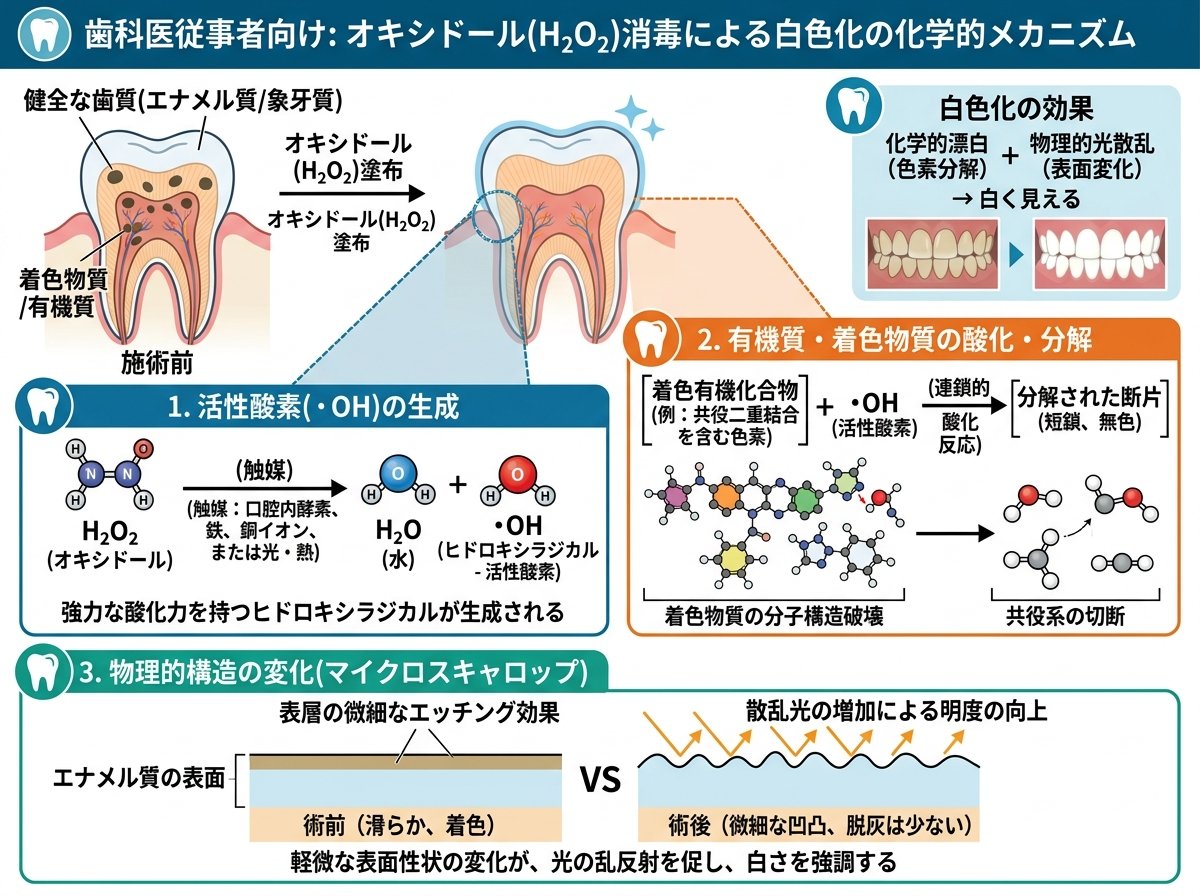 オキシドール消毒による白色化の化学的メカニズム