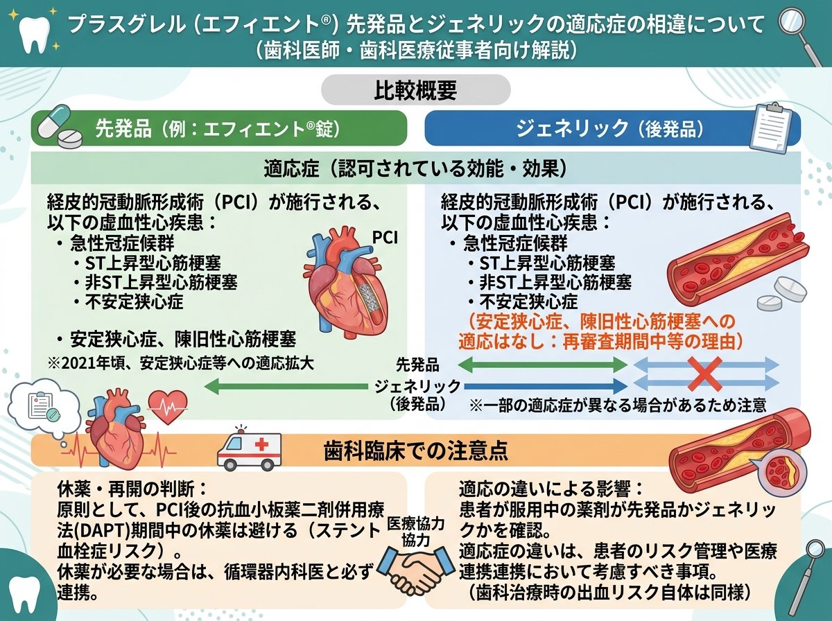 プラスグレル先発品とジェネリックの適応症相違