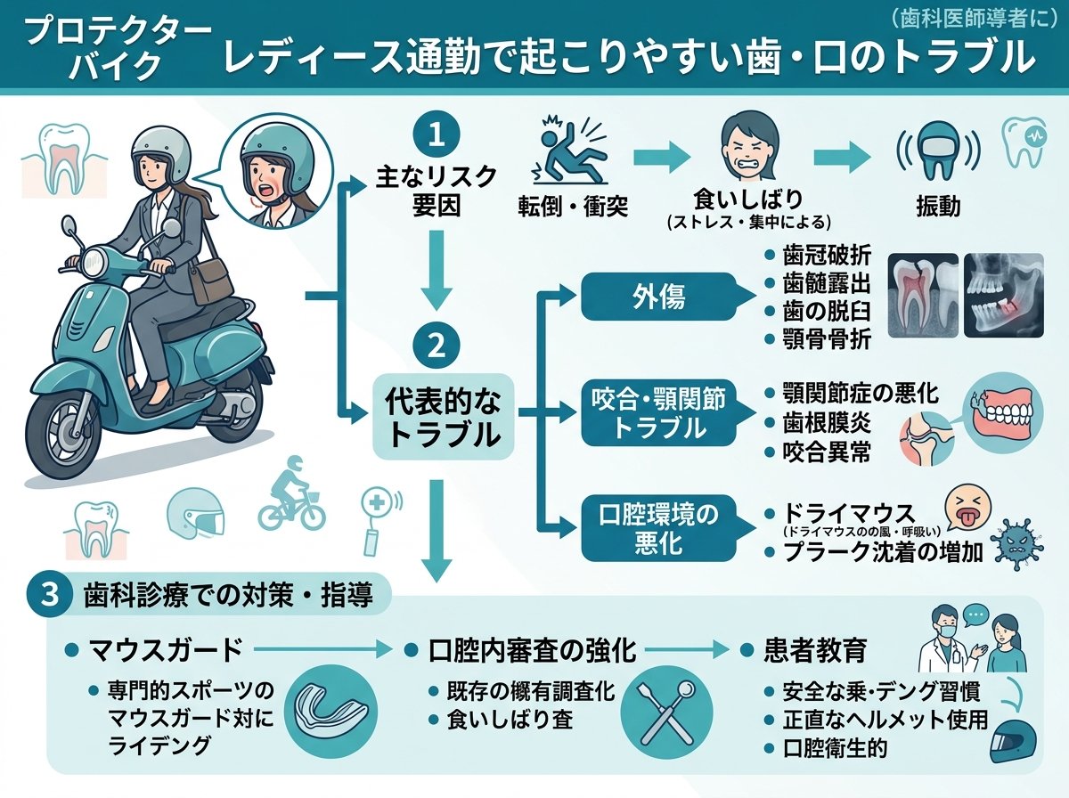 プロテクター バイク レディース通勤で起こりやすい歯・口のトラブル