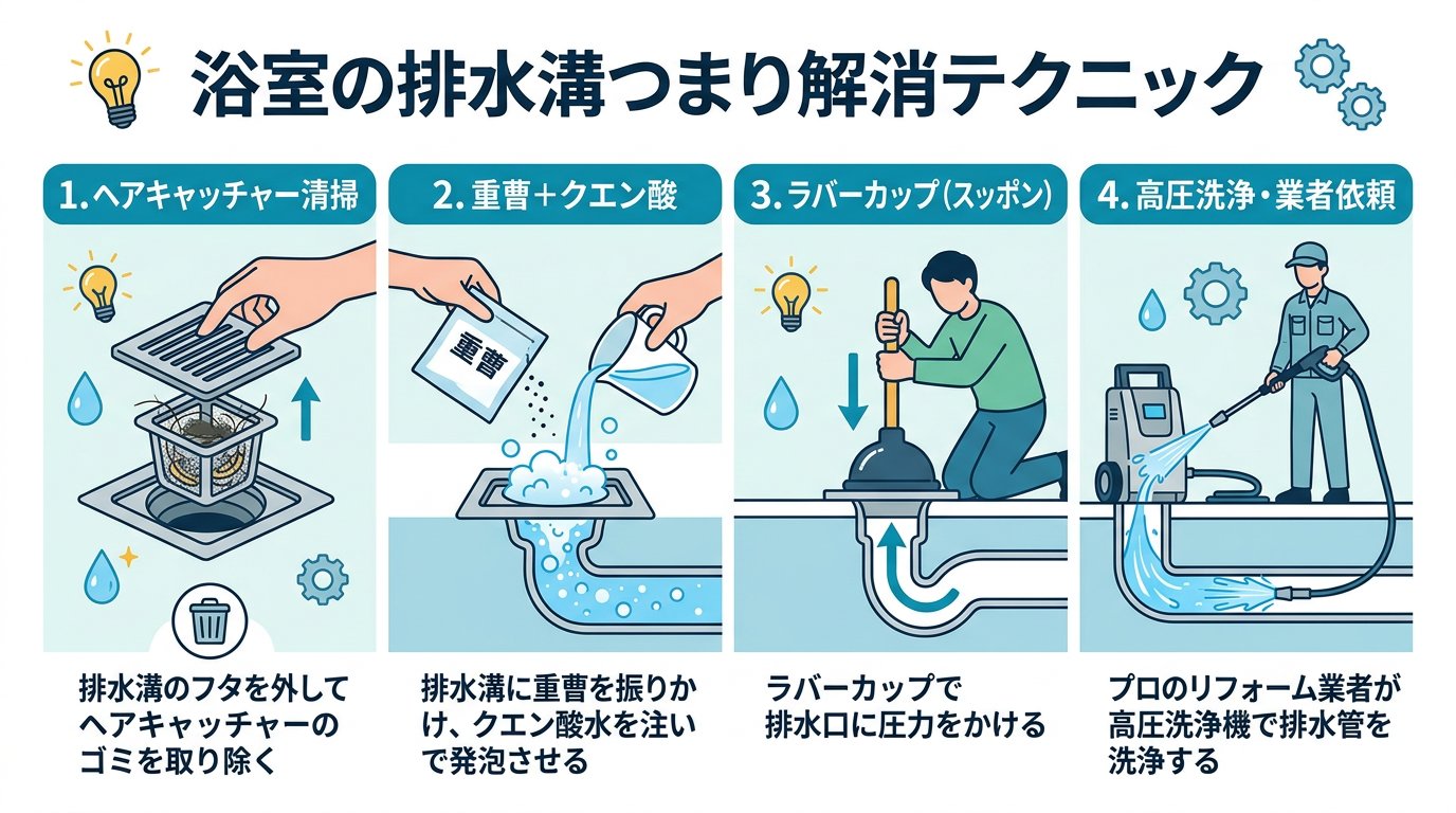 浴室の排水溝つまり解消テクニック