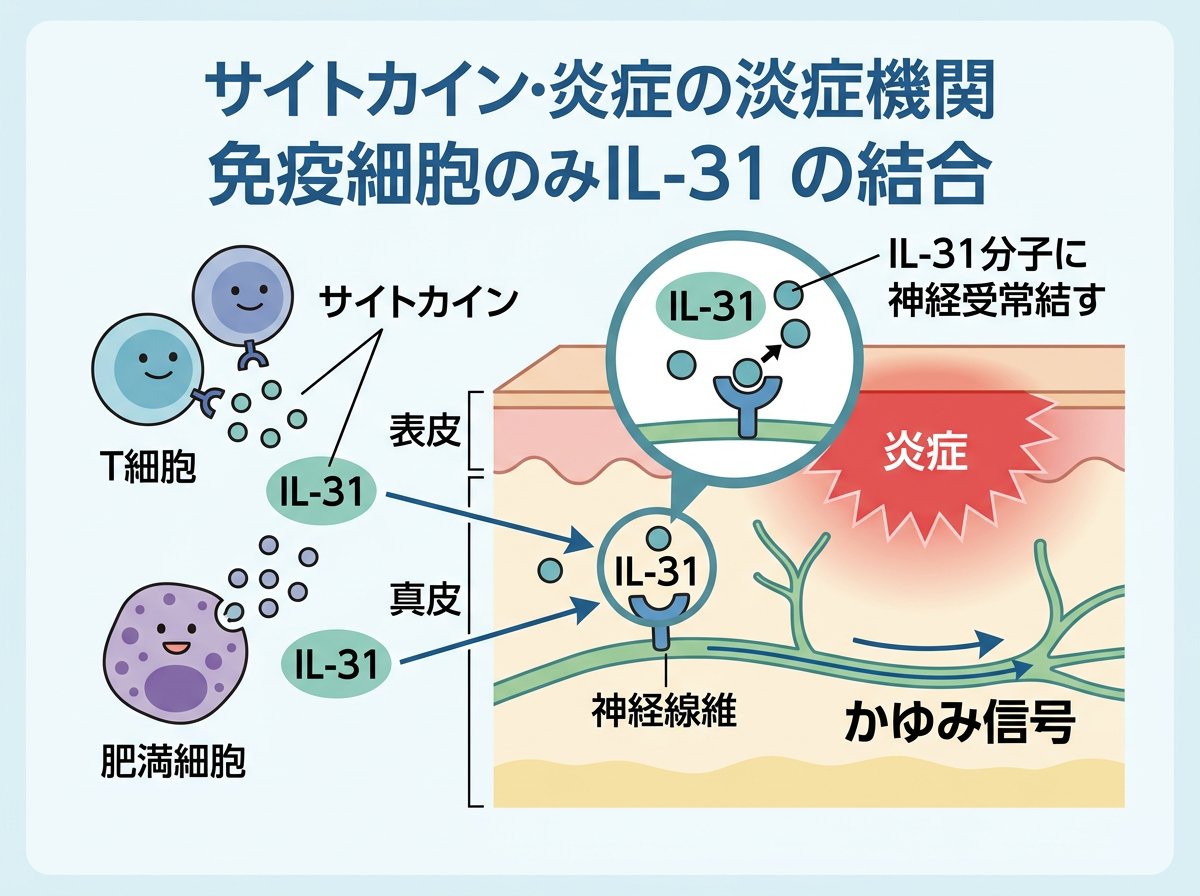 サイトカインと炎症のメカニズム：免疫細胞とIL-31の結合