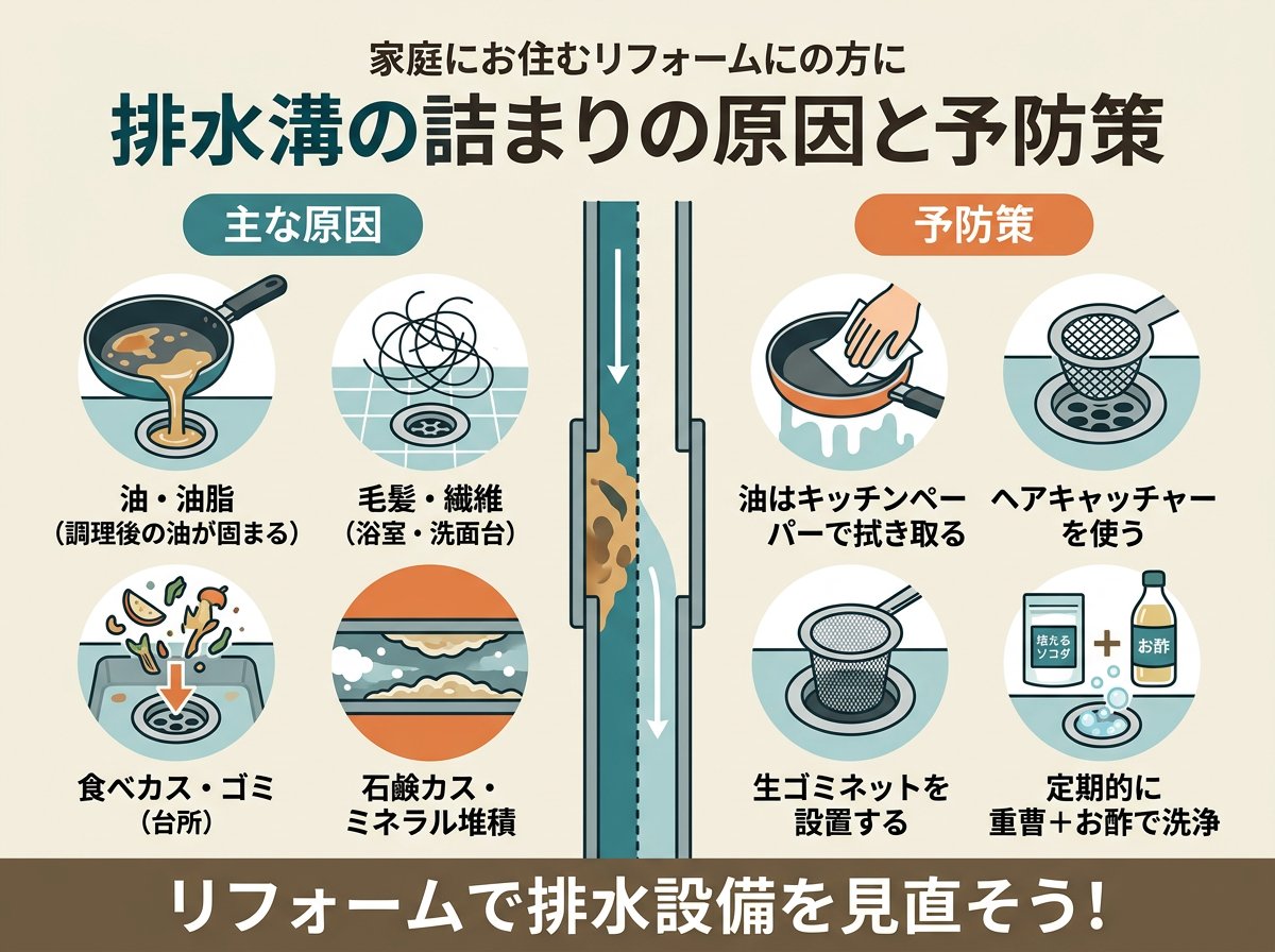 排水溝の詰まりが起きる主な原因と予防策