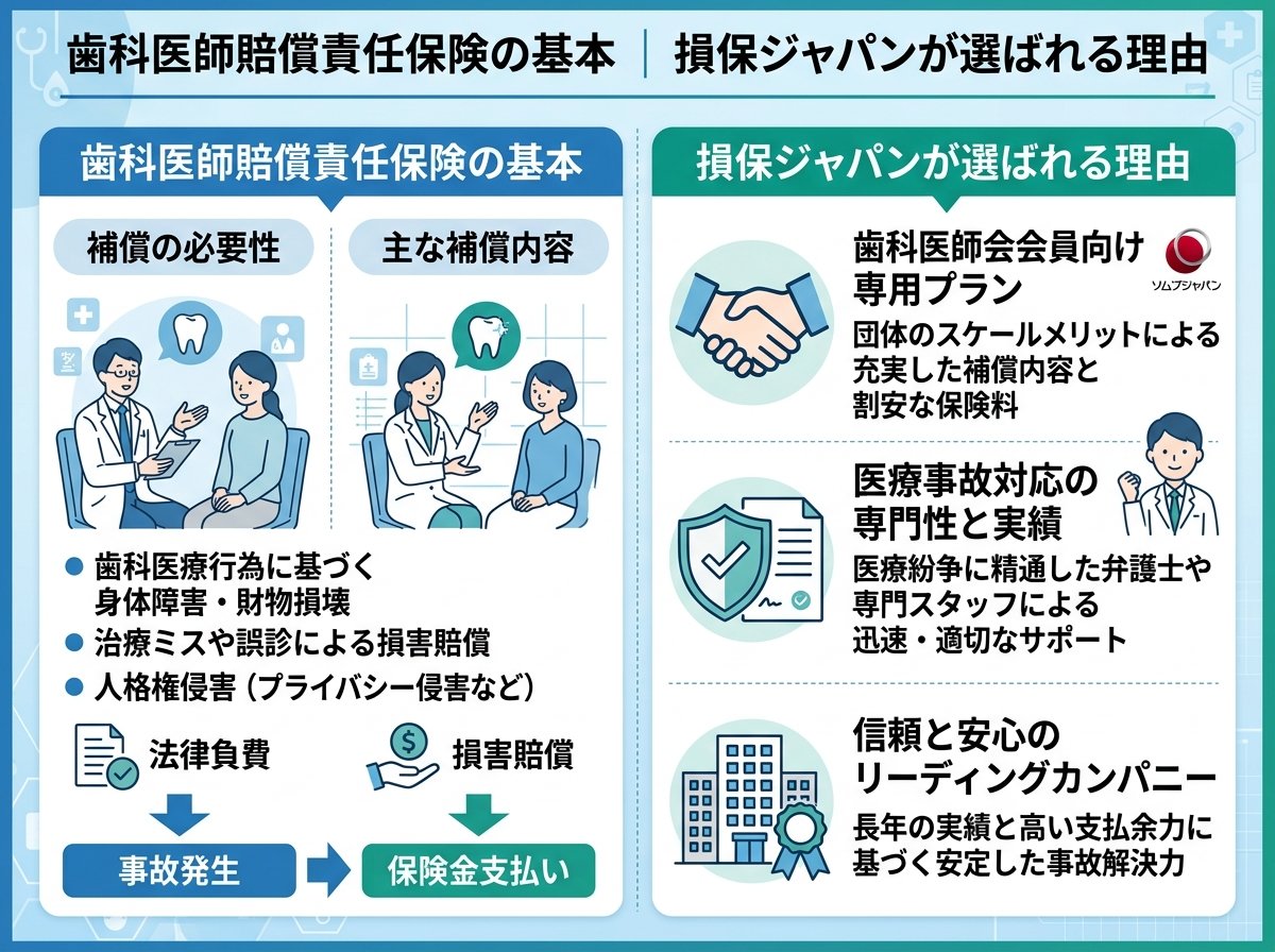 歯科医師賠償責任保険の基本|損保ジャパンが選ばれる理由