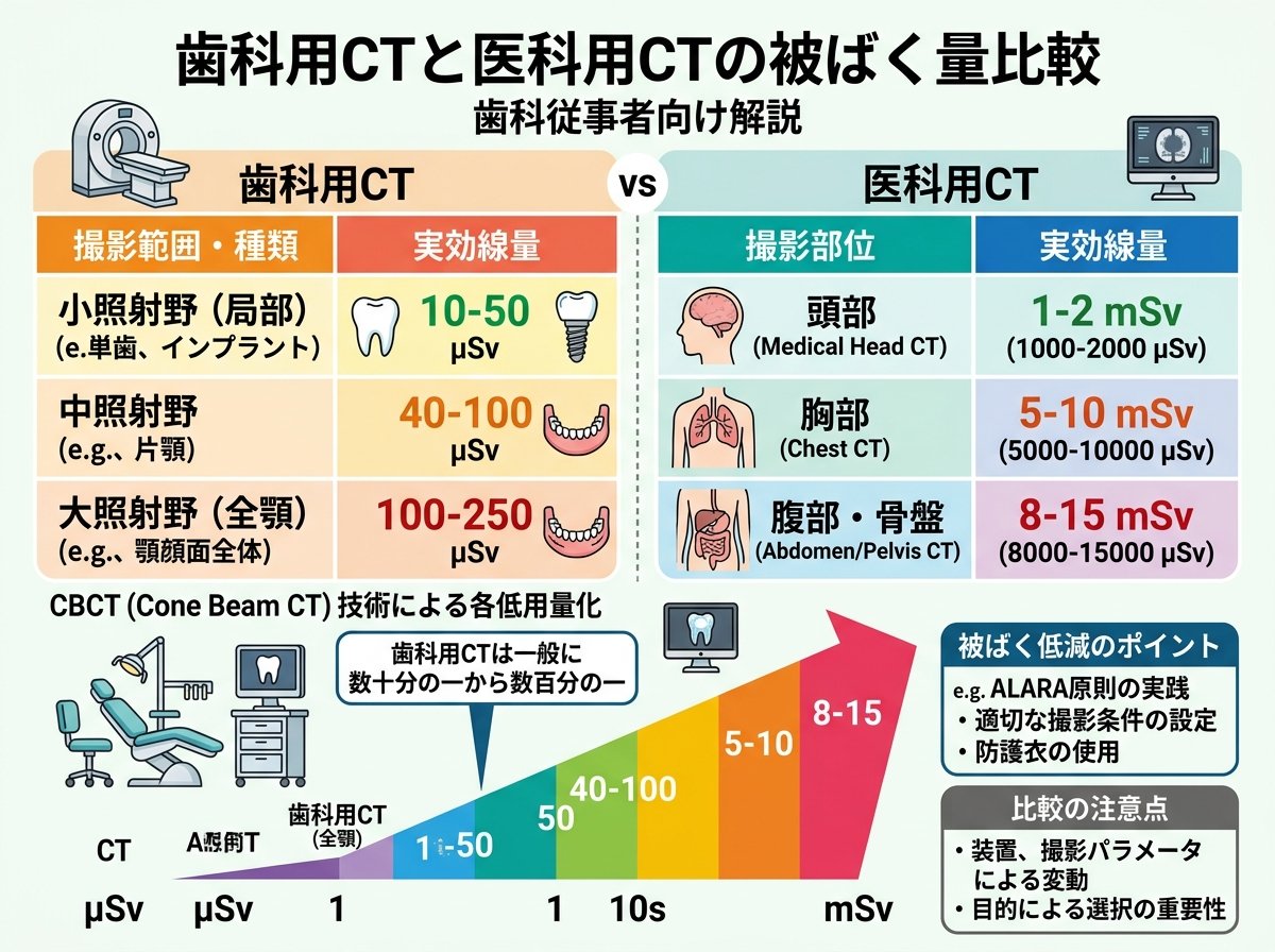 歯科用ctと医科用ctの被ばく量比較データ