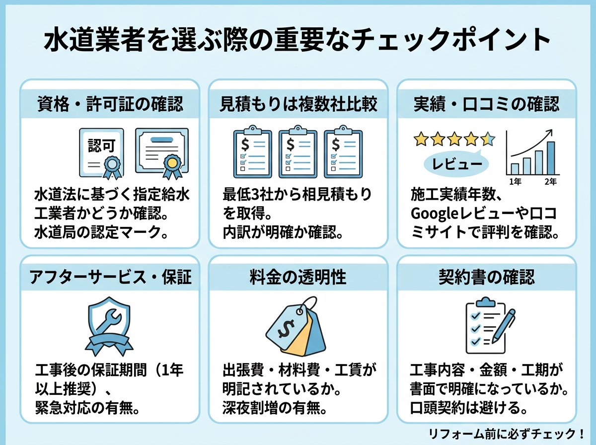 水道業者を選ぶ際の重要なチェックポイント
