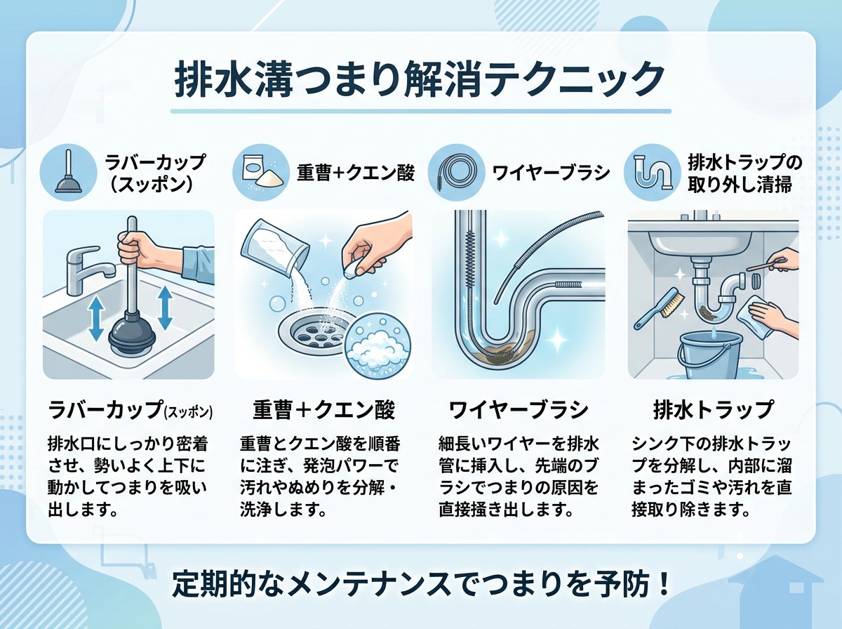 水道の排水溝つまりを自分で解消する基本テクニック
