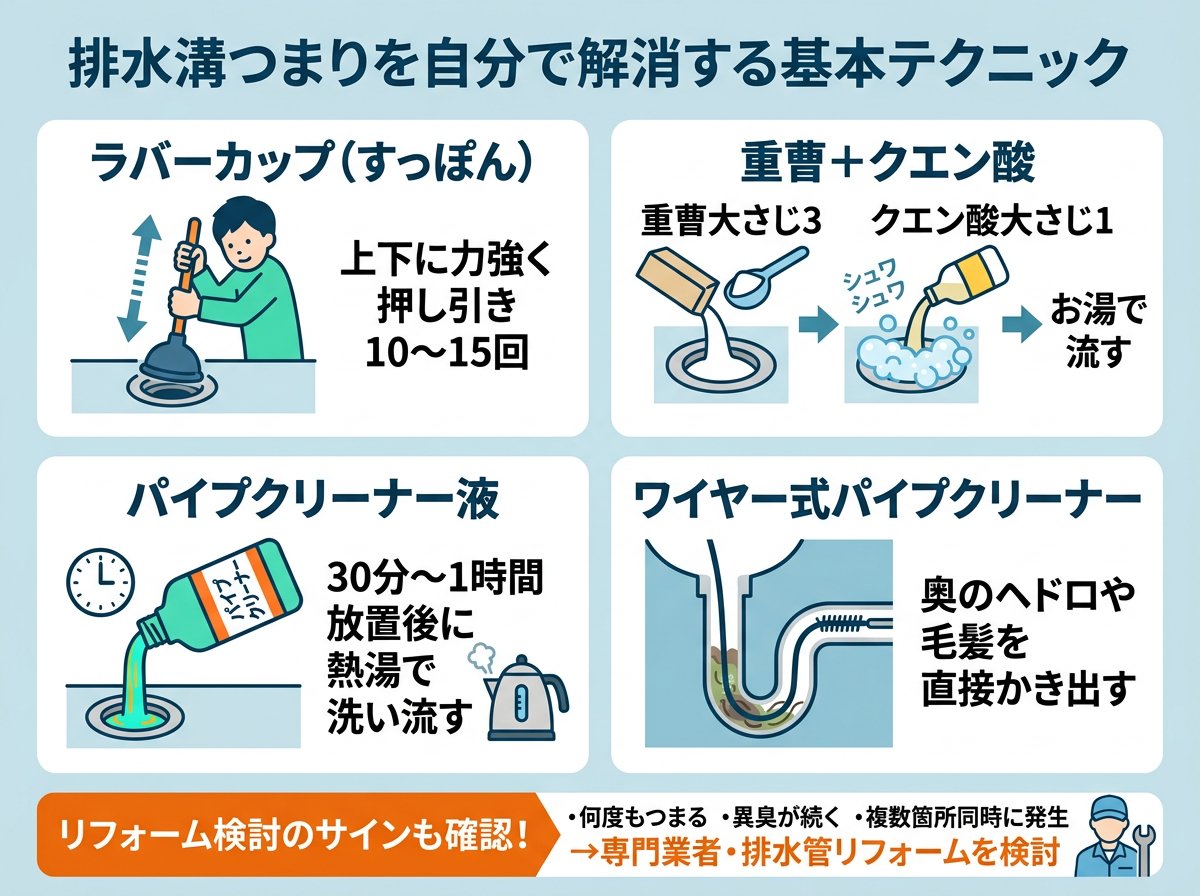水道の排水溝つまりを自分で解消する基本テクニック
