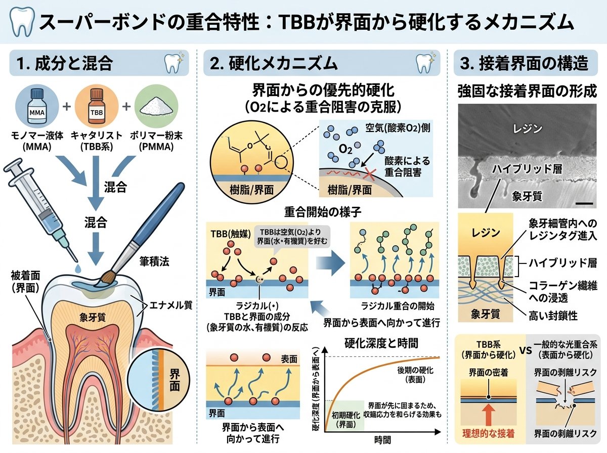 スーパーボンドの重合特性：TBBが界面から硬化するメカニズム
