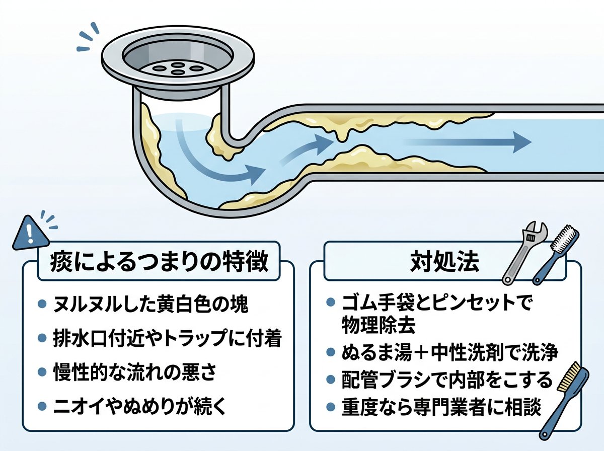 痰による排水溝つまりの特徴と対処法