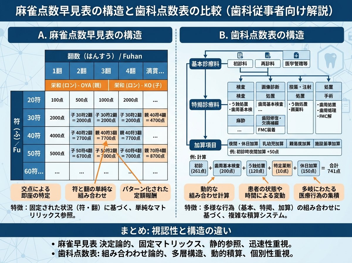 点数表 麻雀 見やすい 早見表の構造と歯科点数表