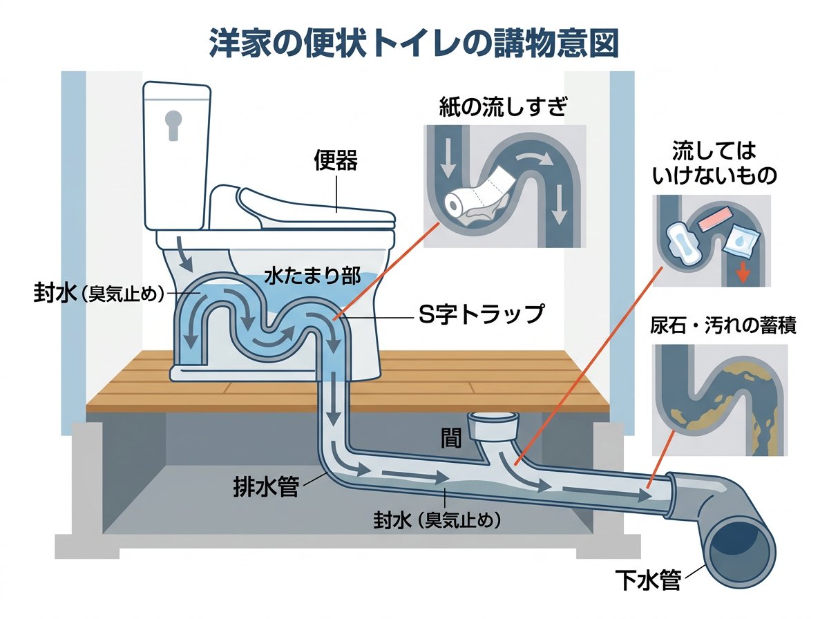 トイレ排水溝の基本構造と詰まりの原因