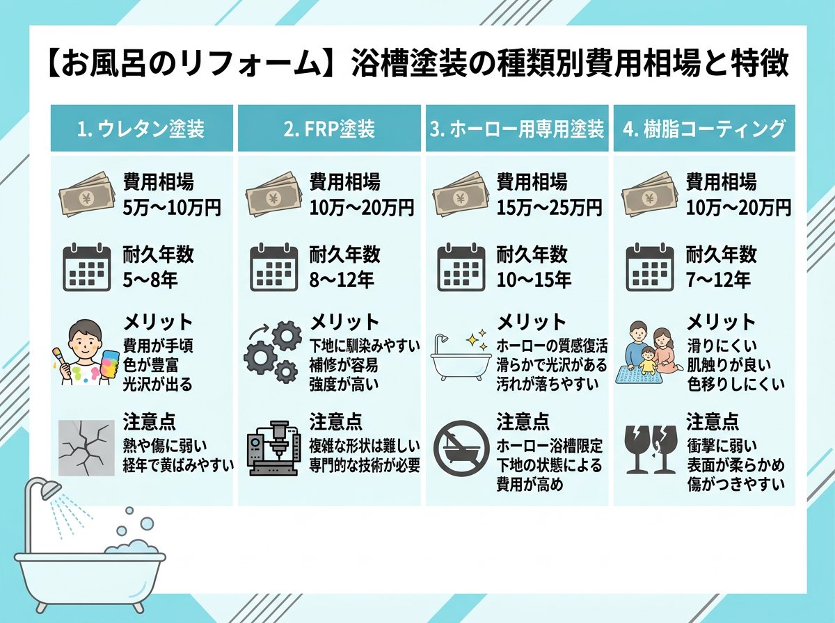 浴槽塗装の種類別費用相場と特徴